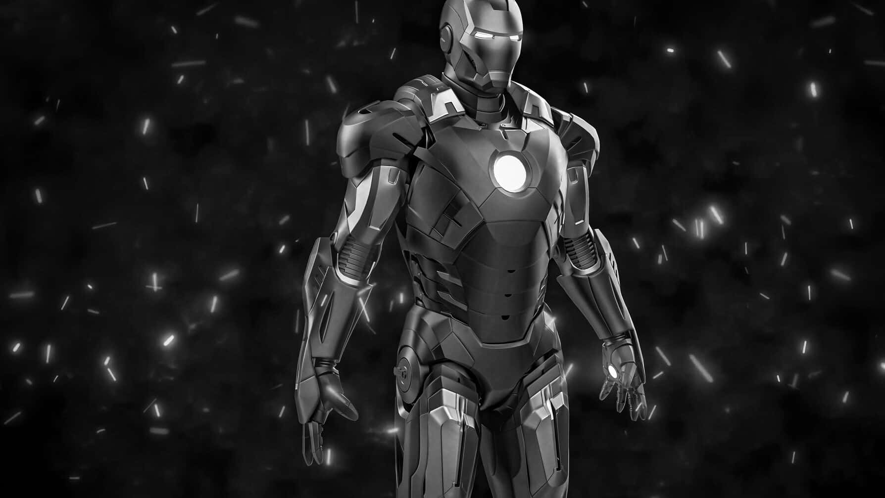 Iron Man, monochrome, glowing particles, HD Desktop Wallpaper