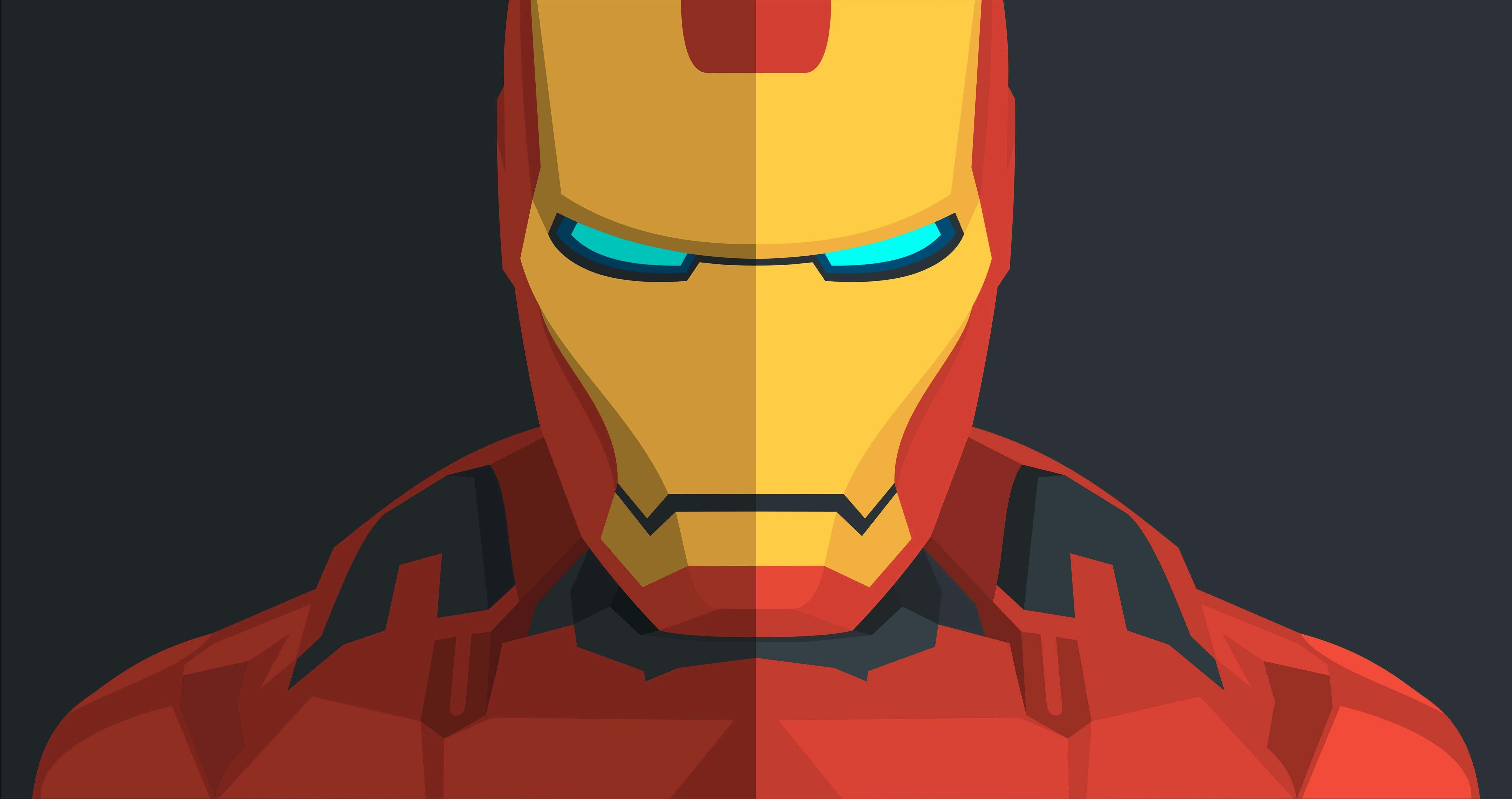 Iron Man, glowing blue eyes, low-poly stylized, 5K Desktop Wallpaper