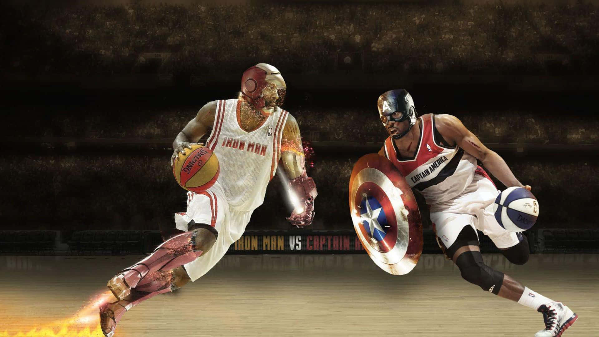 Iron Man, Captain America, basketball game, Full HD Desktop Wallpaper