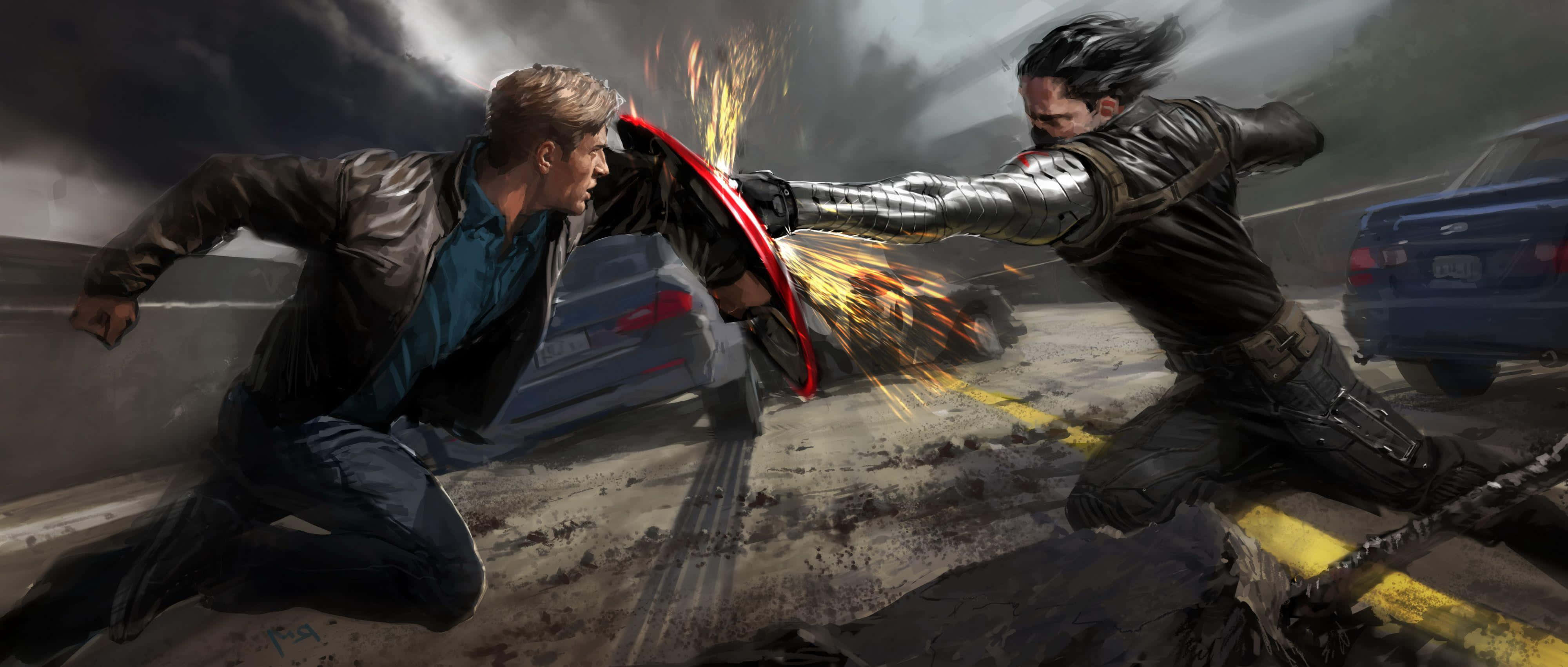Iron Man, Captain America, highway, 4K Desktop Wallpaper