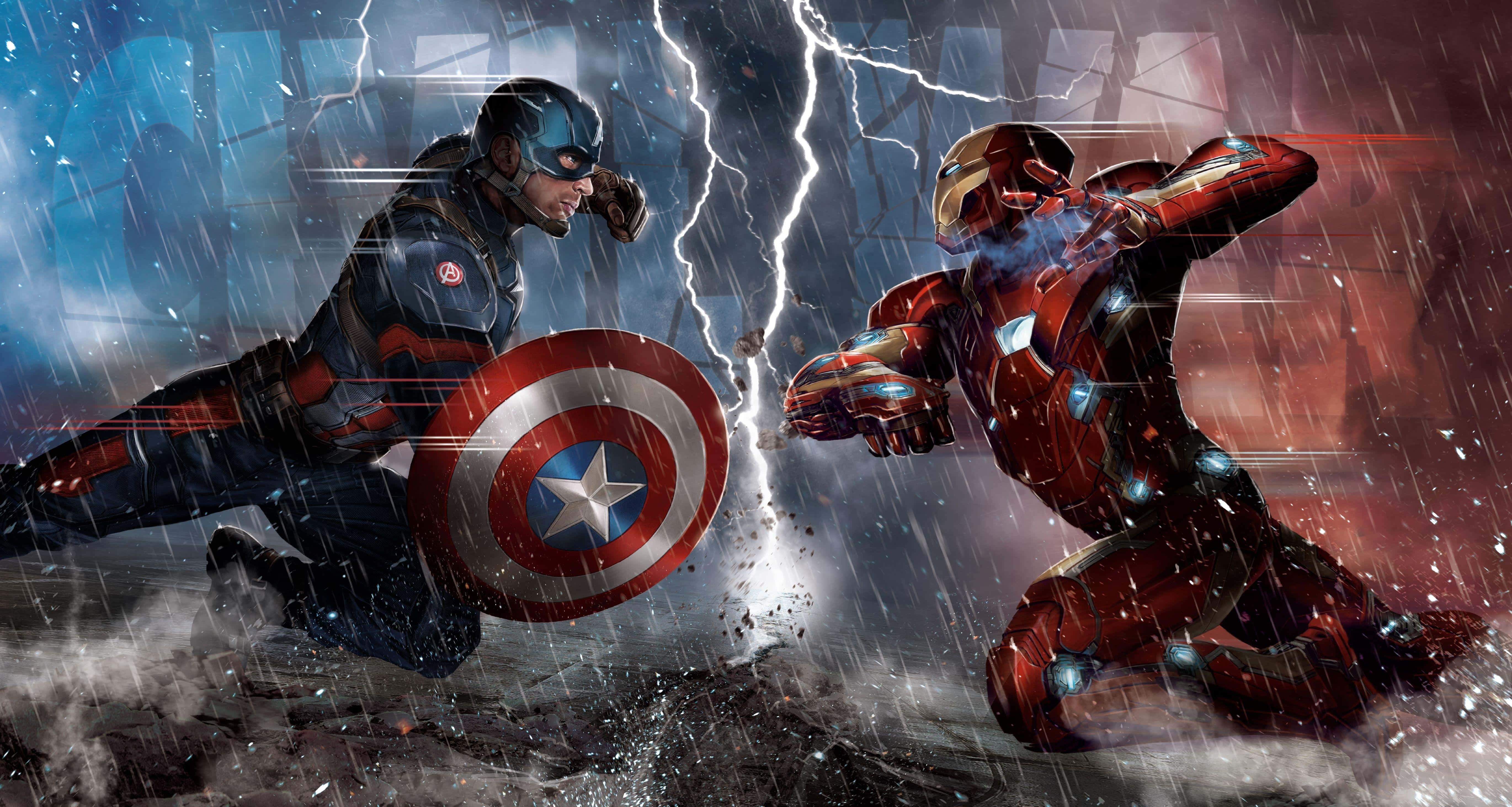 Iron Man, Captain America, rainstorm, 5K Desktop Wallpaper