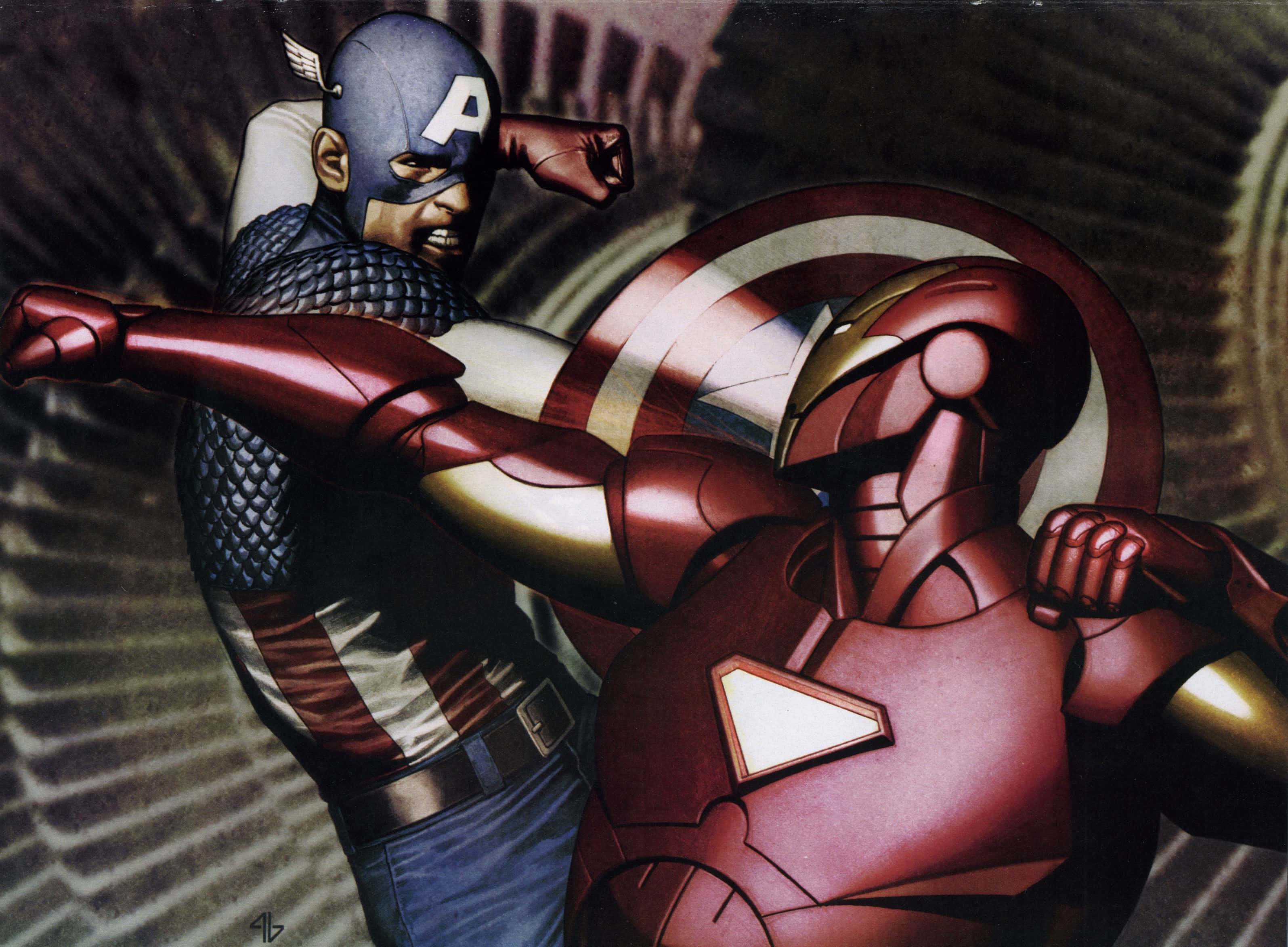 Iron Man, Captain America, comic book illustration, 2K Desktop Wallpaper