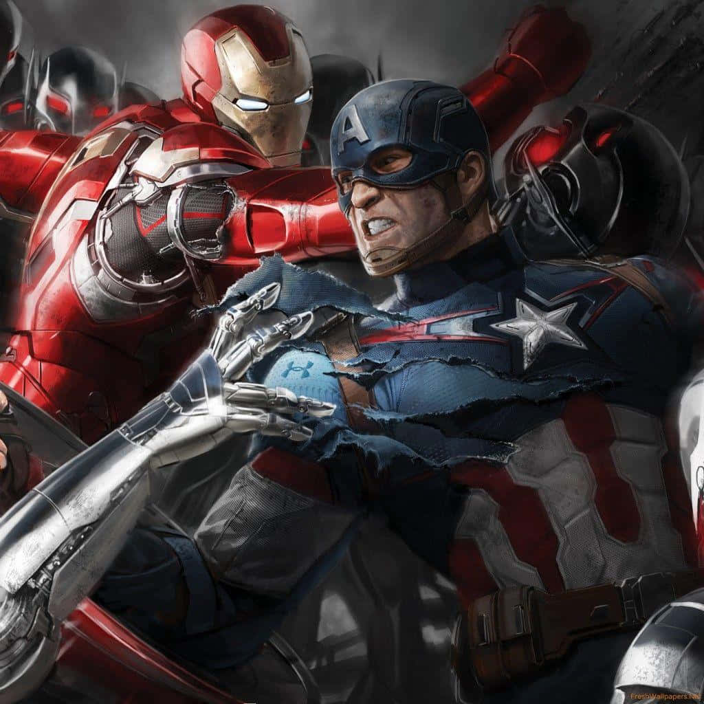 Iron Man, Captain America, gritty close-up, SD Desktop Wallpaper