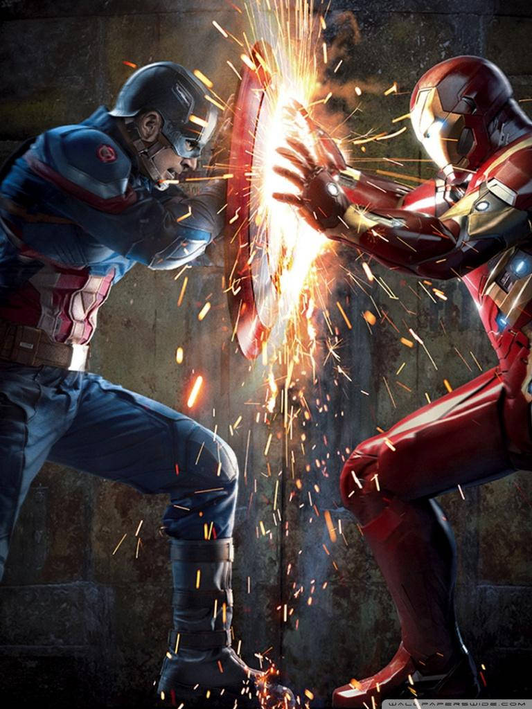 Captain America, Iron Man, shields, SD Phone Wallpaper