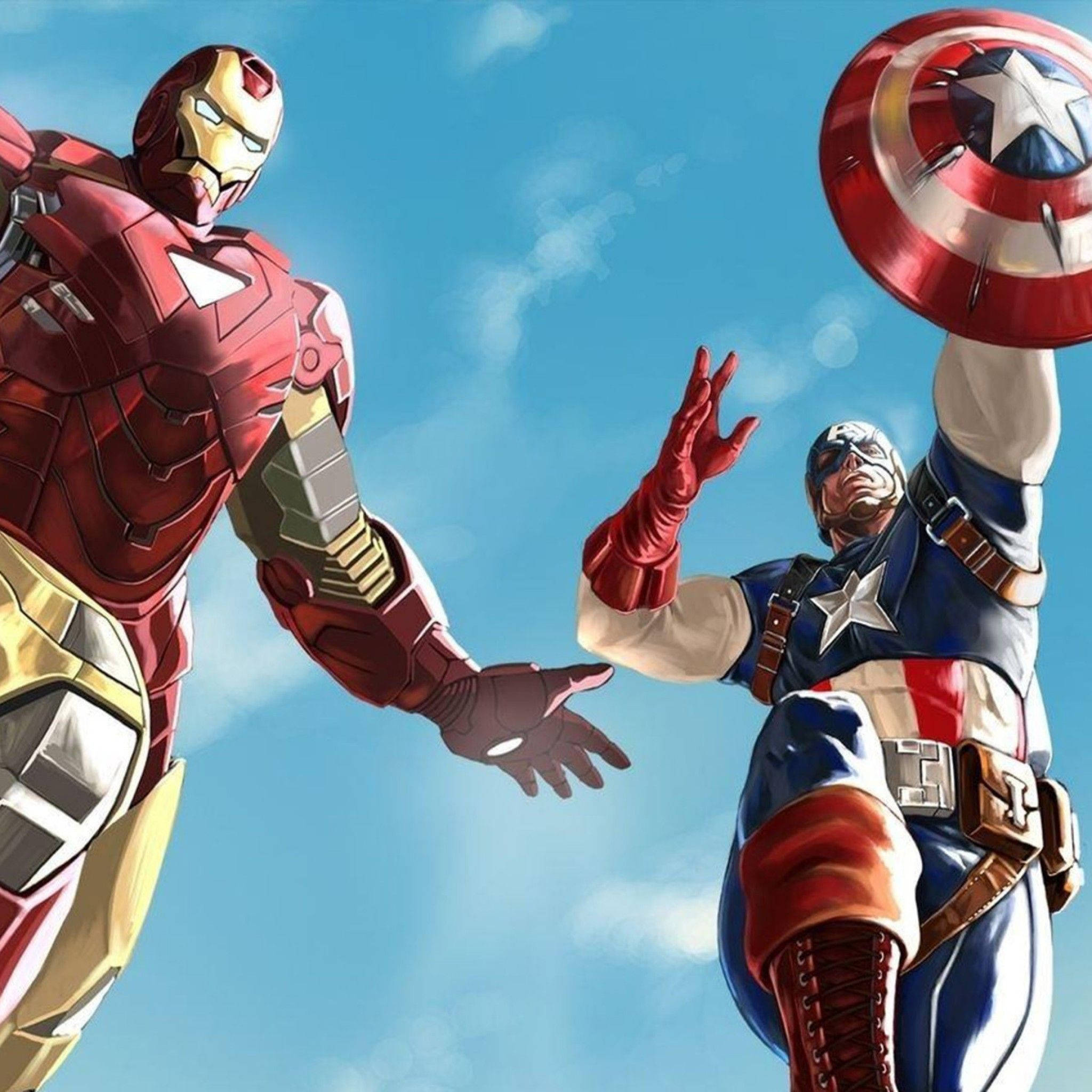 Captain America, Iron Man, bright blue sky, Full HD Desktop Wallpaper