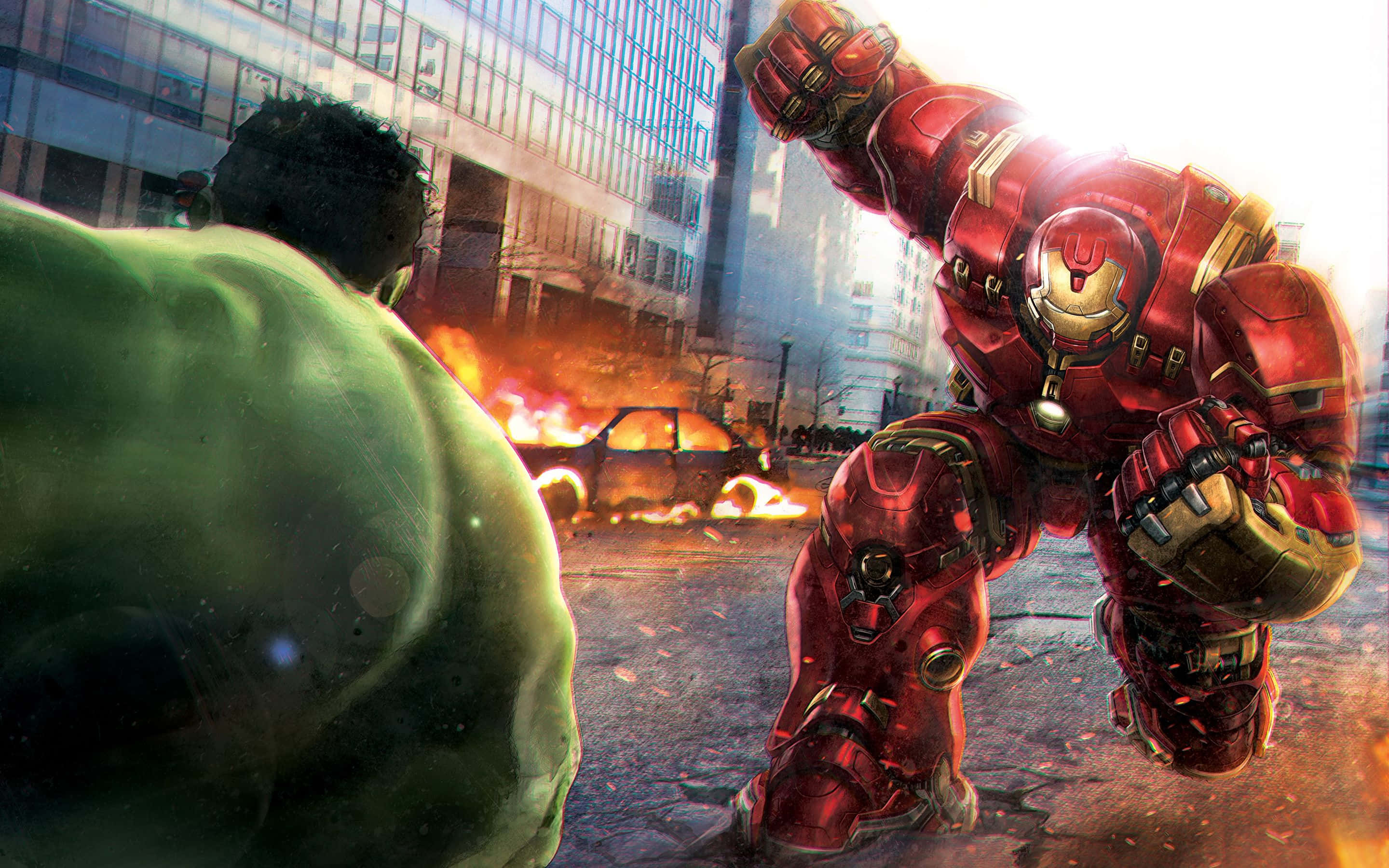 Iron Man, Hulk, red armor, 2K Desktop Wallpaper
