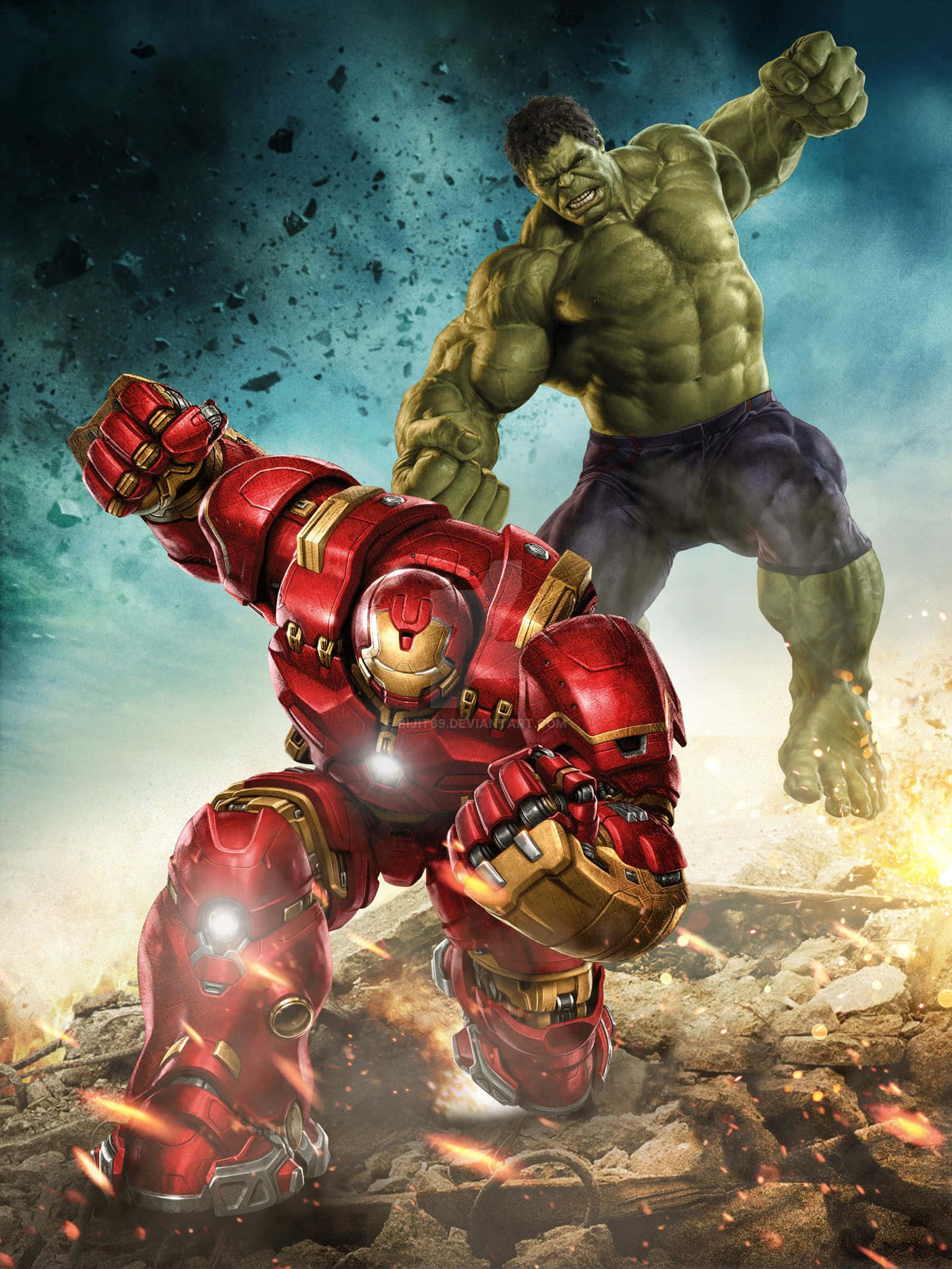 Iron Man, Hulk, stormy sky, Full HD Phone Wallpaper