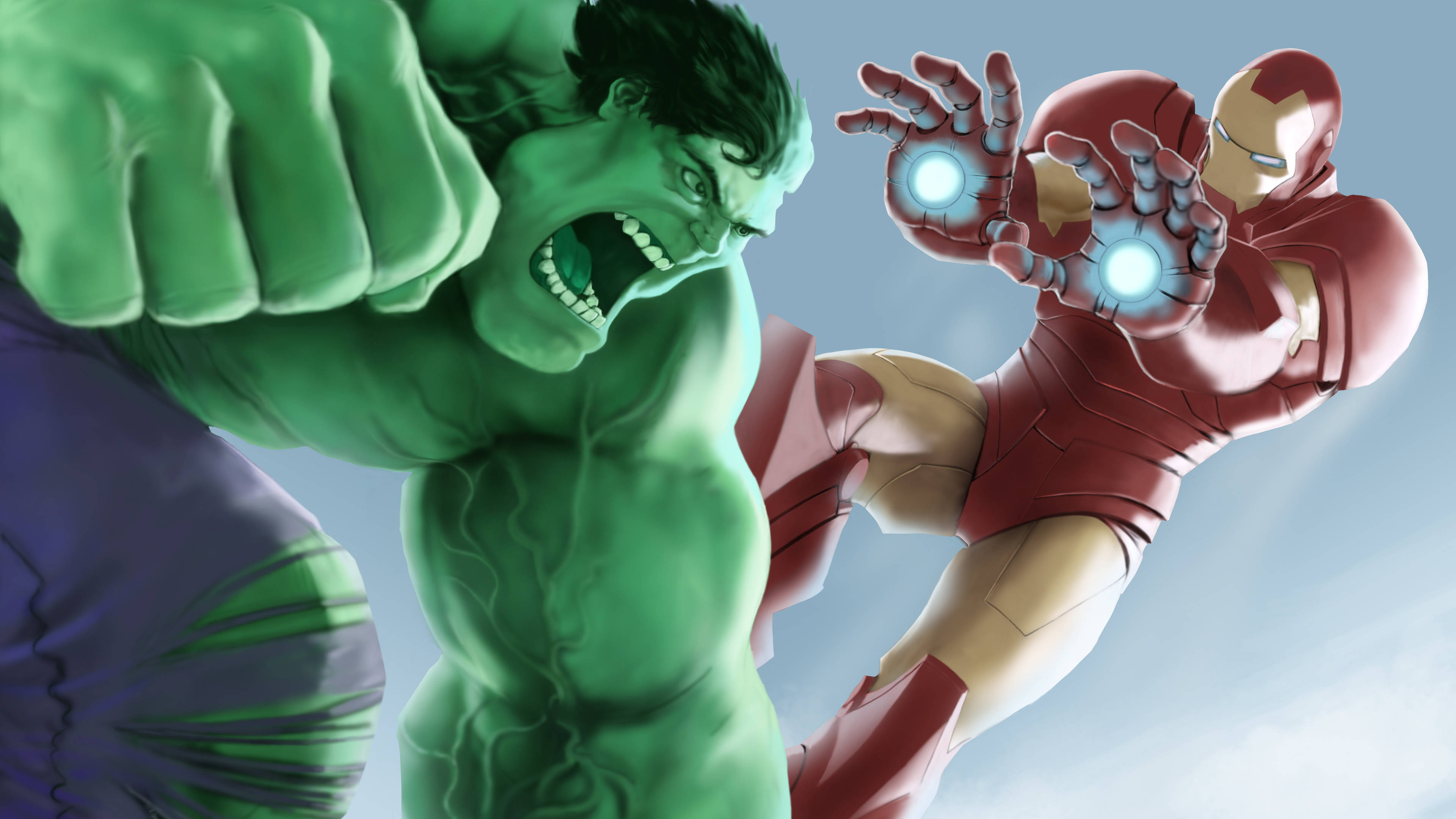 Hulk, Iron Man, repulsor blasts, 4K Desktop Wallpaper