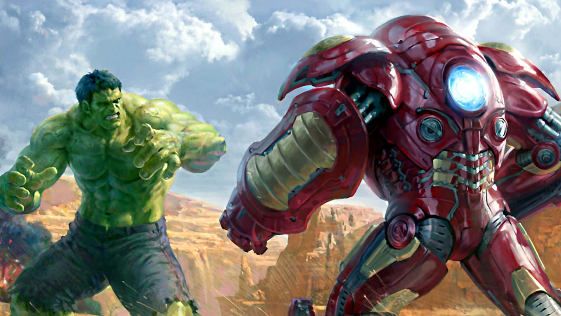 Iron Man, Hulk, desert canyon, Full HD Desktop Wallpaper