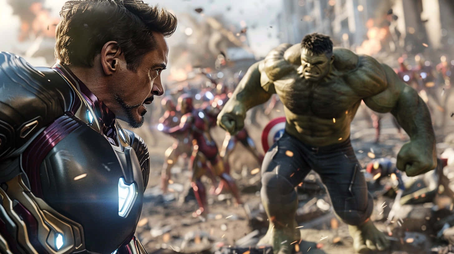 Iron Man, Hulk, battlefield, HD Desktop Wallpaper