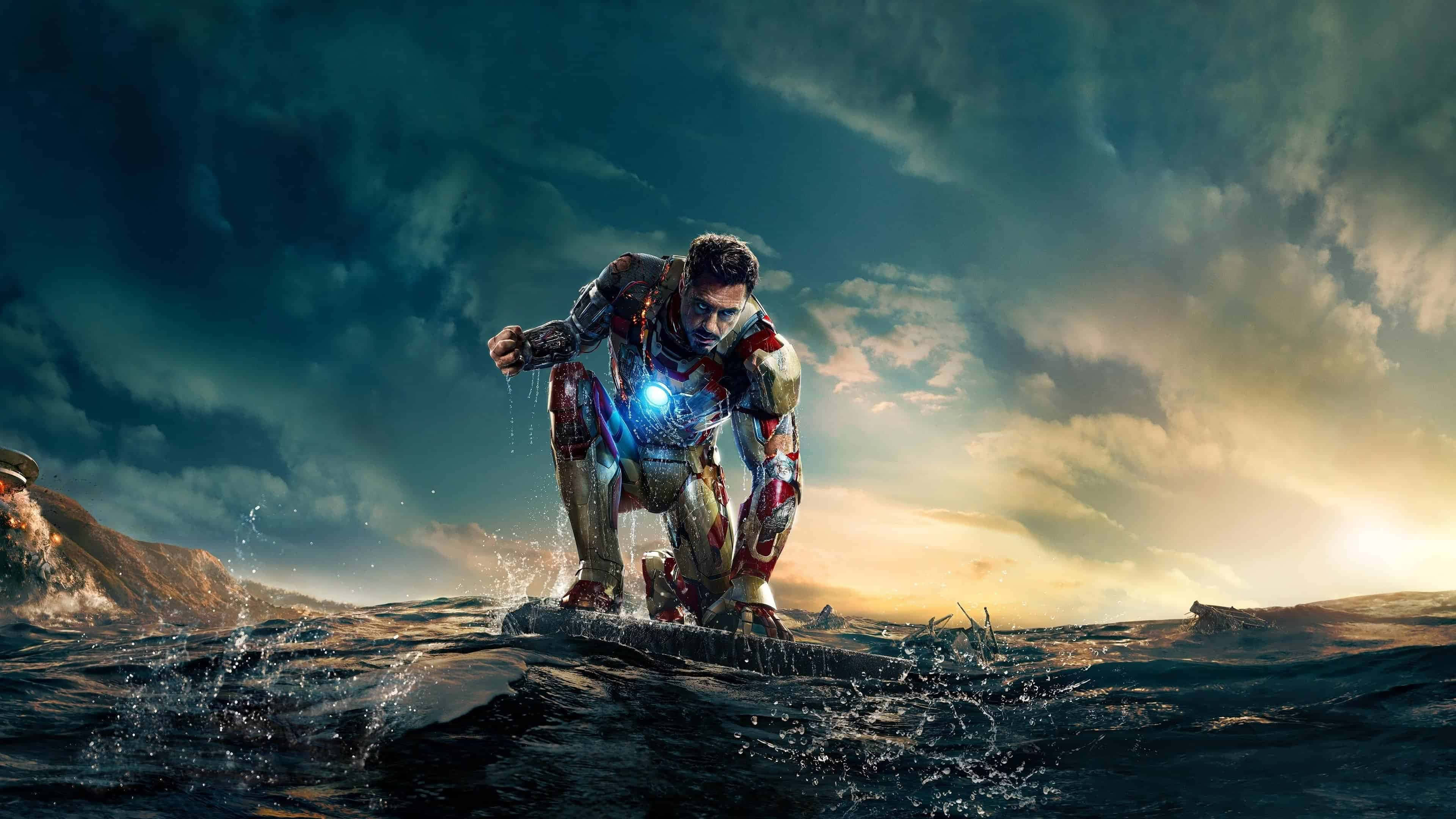 Iron Man, rocky shore, waves, 4K Desktop Wallpaper