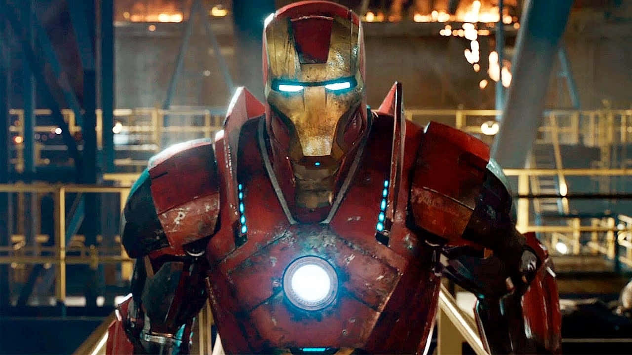 Iron Man, red and gold armor, glowing blue eyes, HD Desktop Wallpaper