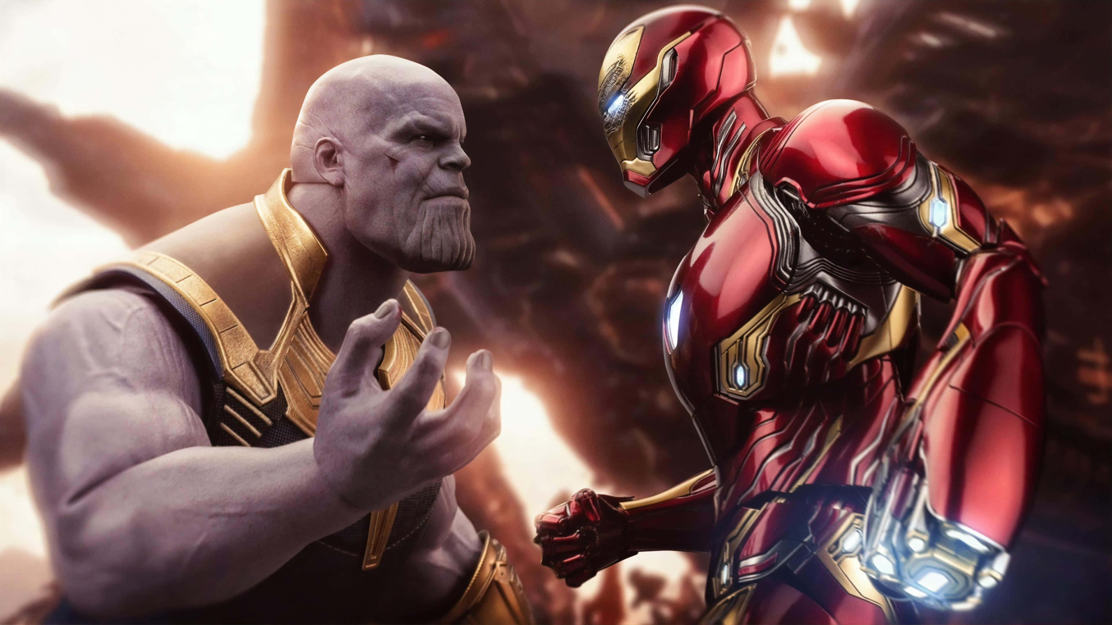 Iron Man, Thanos, cosmic battlefield, 4K Desktop Wallpaper