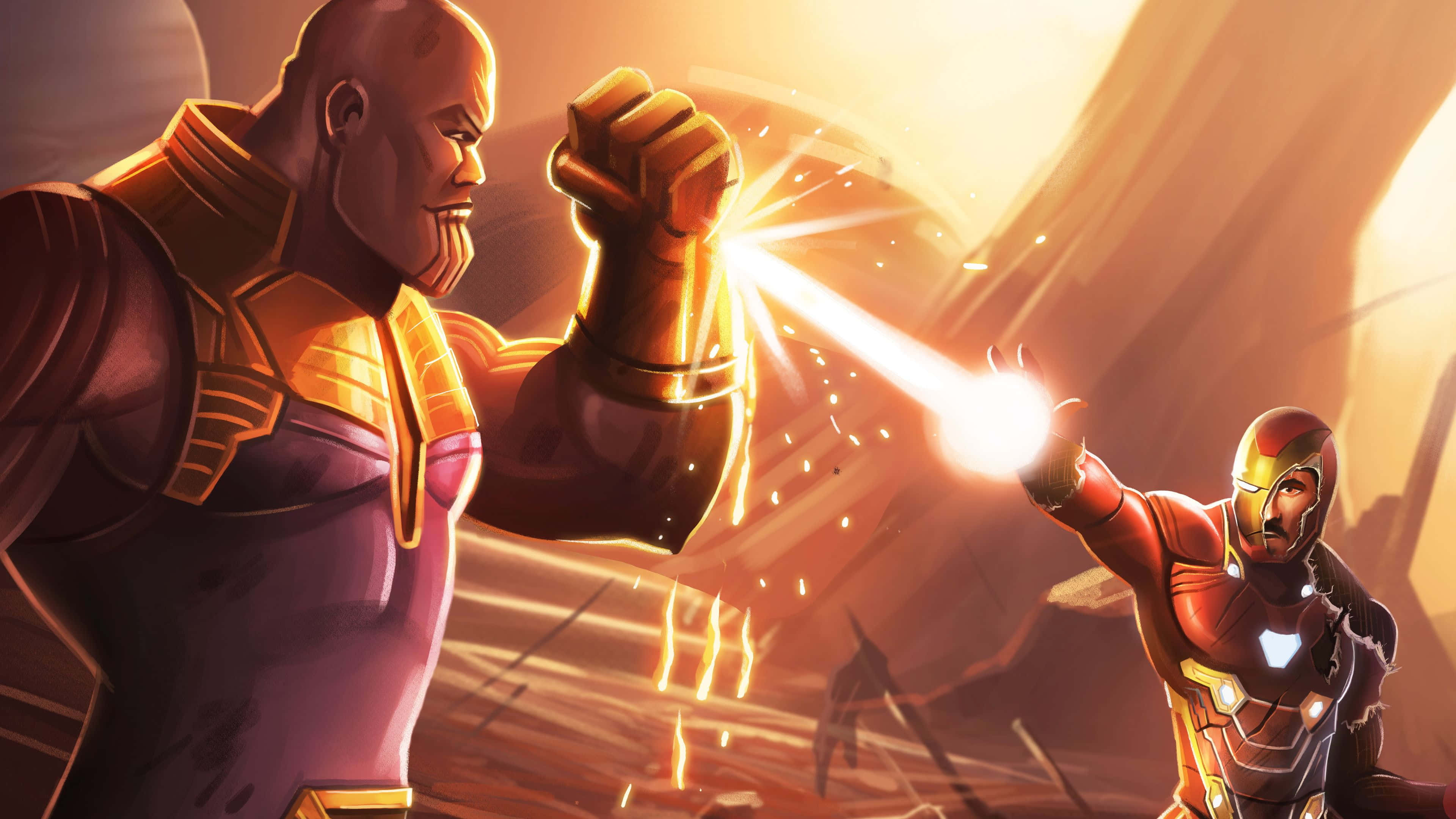 Iron Man, Thanos, energy beams, 4K Desktop Wallpaper