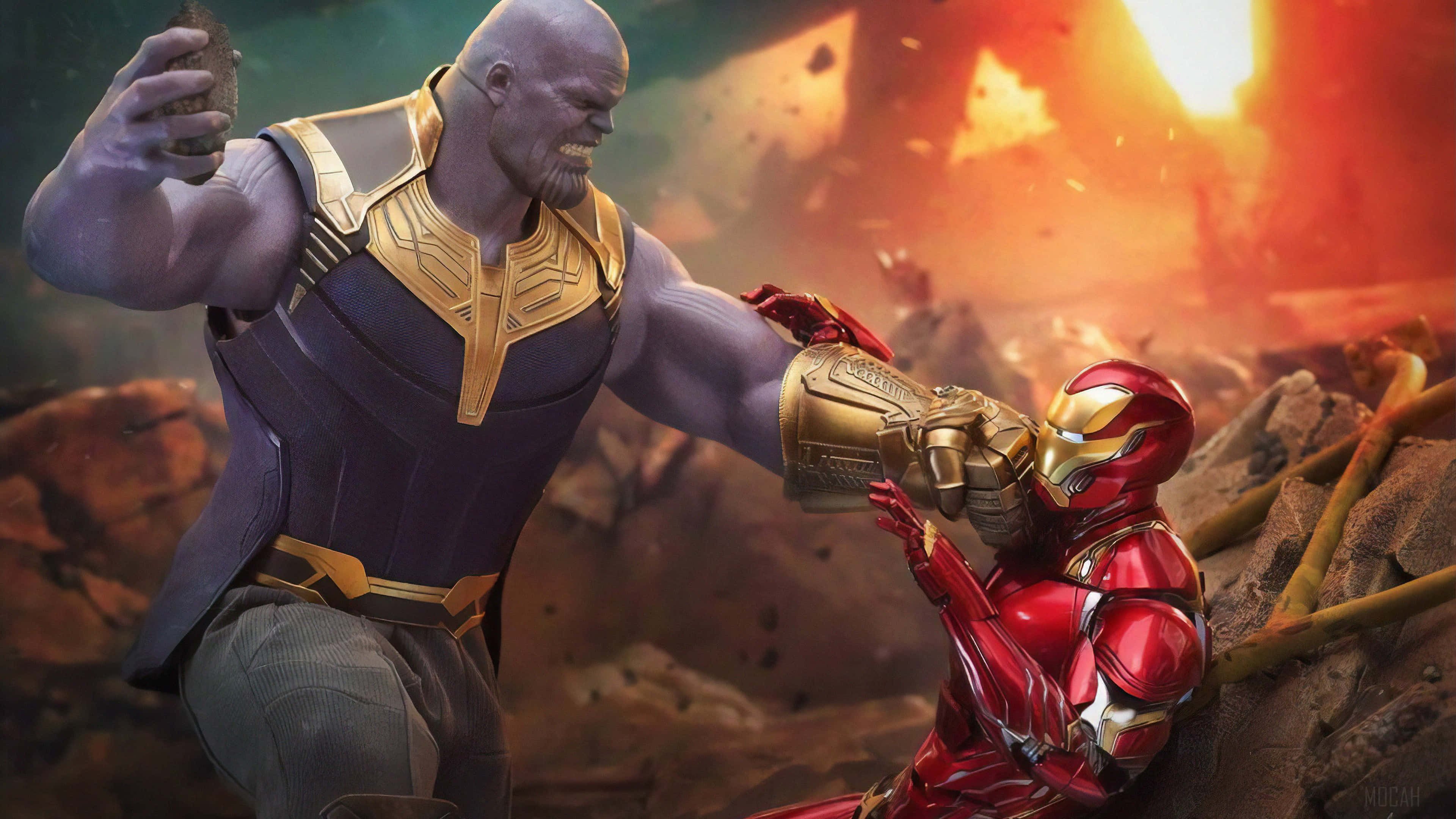 Iron Man, Thanos, golden armor, 4K Desktop Wallpaper