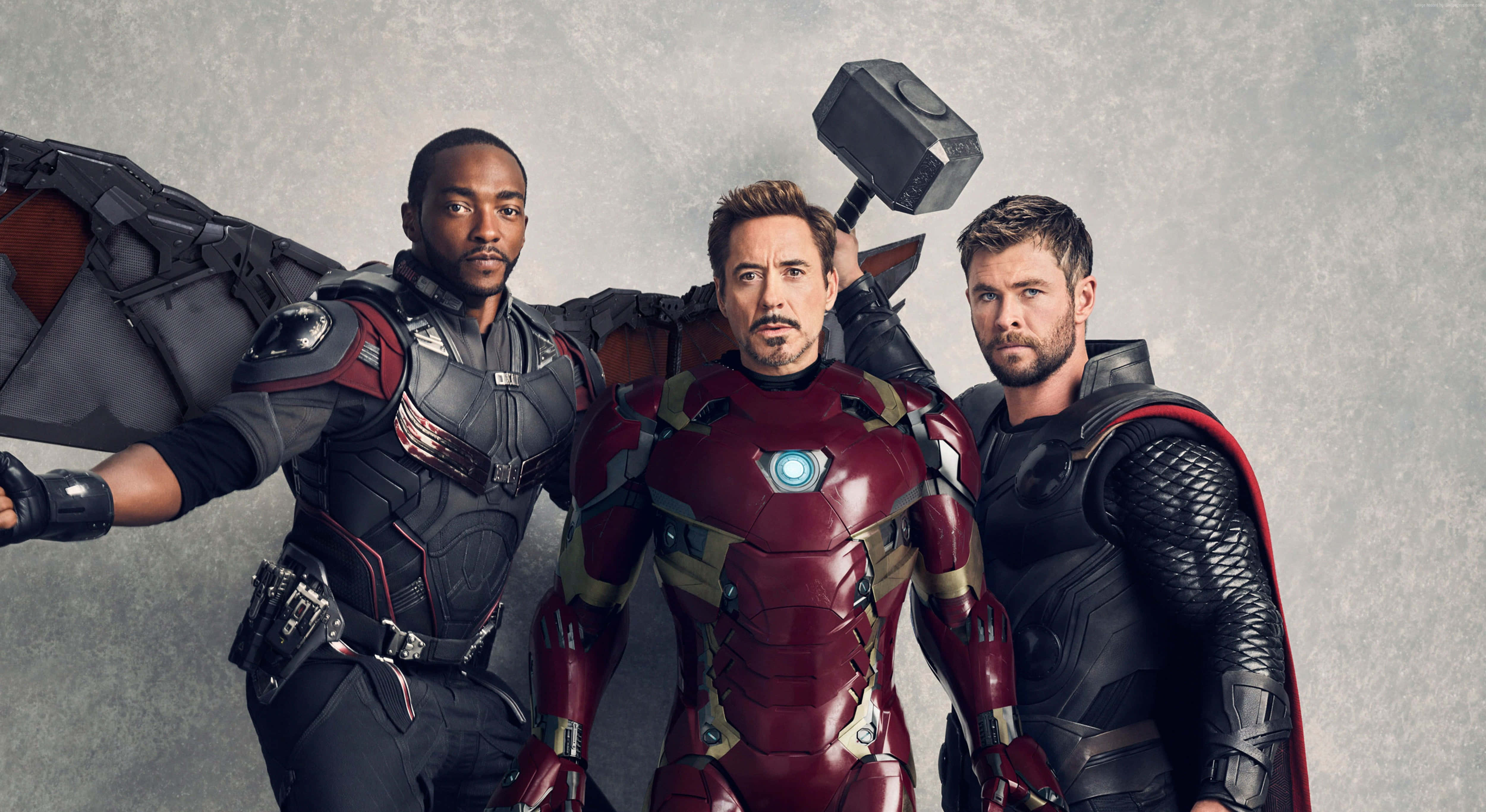 Iron Man, Thor, textured gray backdrop, 4K Desktop Wallpaper