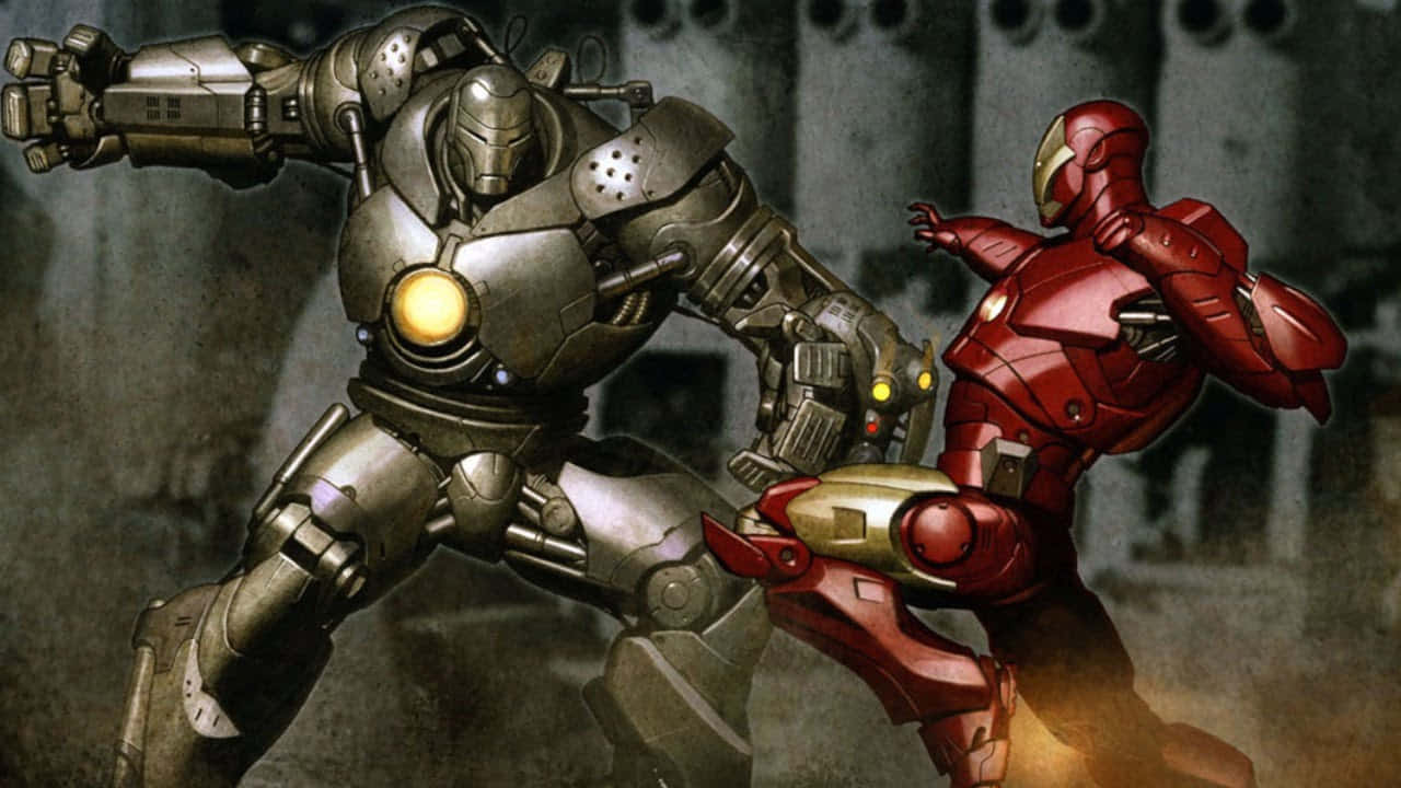 Iron Man, red armored hero, massive silver armored villain, HD Desktop Wallpaper