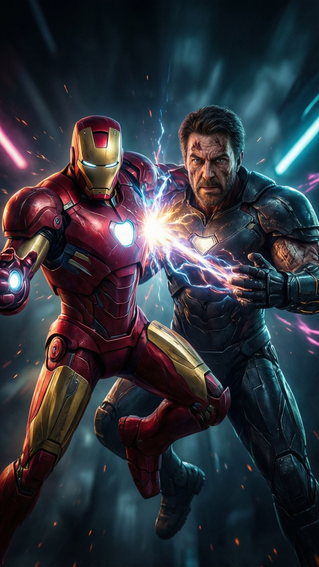 Iron Man, Whiplash, mid-air combat, Full HD Phone Wallpaper
