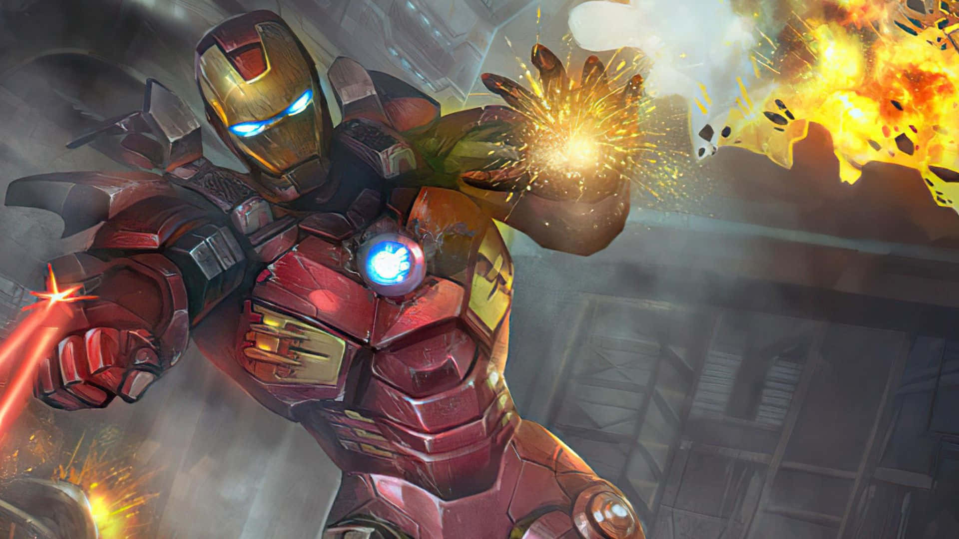 Iron Man, red and gold armor, repulsor blasts, Full HD Desktop Wallpaper