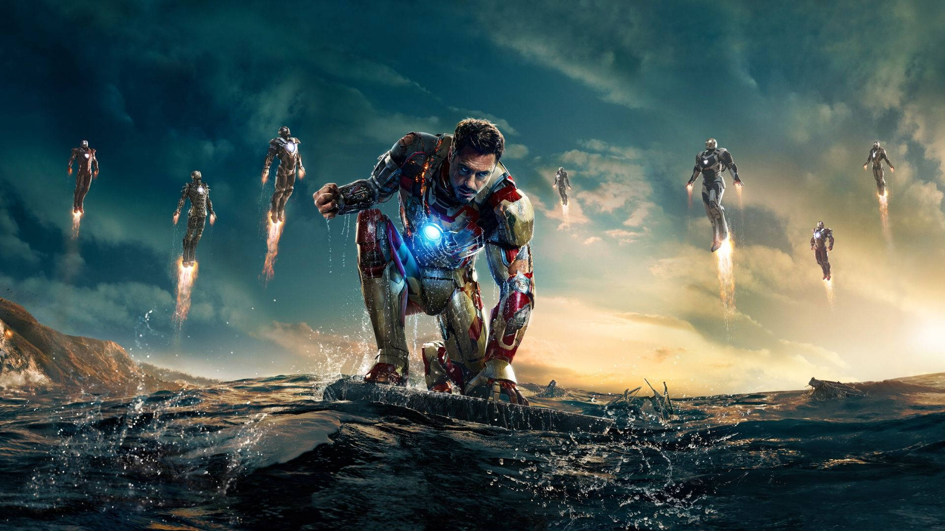 Iron Man, rocky shore, turbulent waters, Full HD Desktop Wallpaper