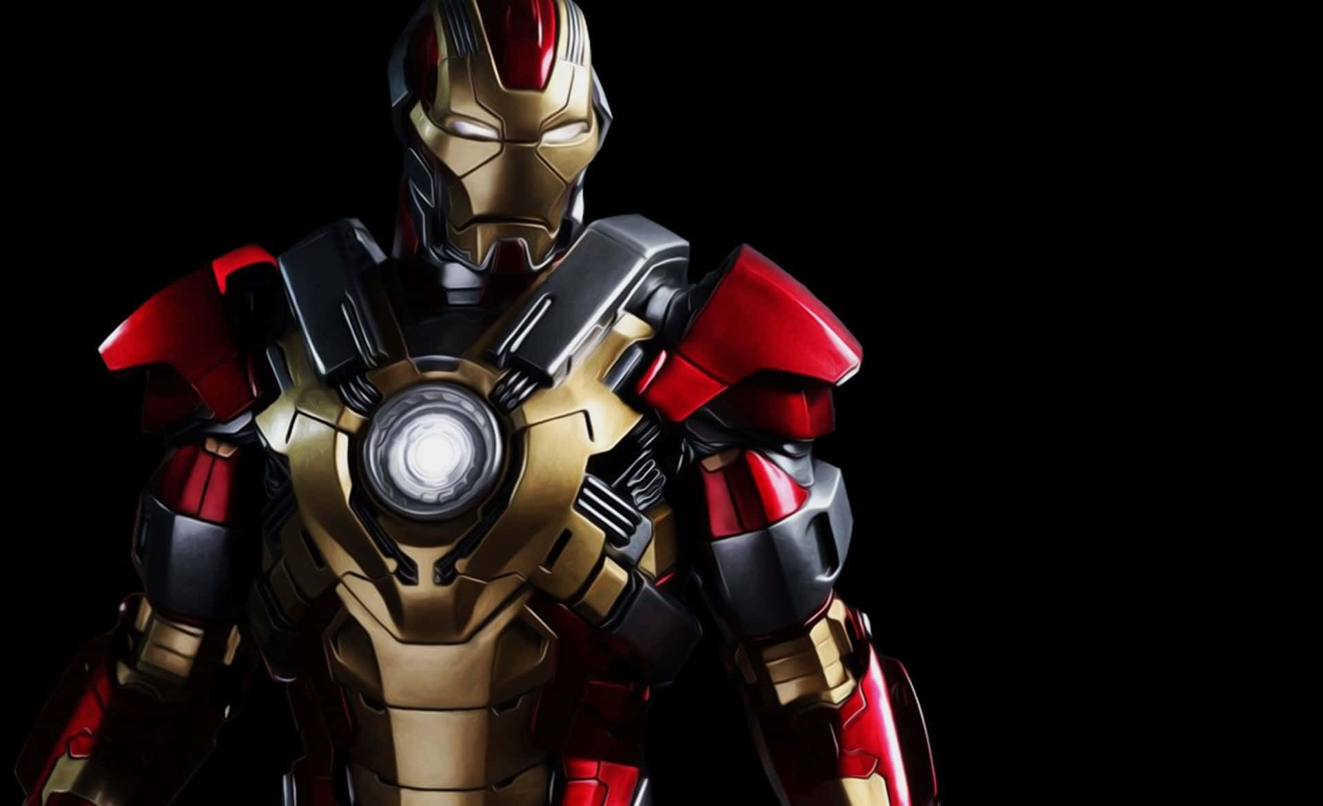 Iron Man, red and gold armored suit, black background, Full HD Desktop Wallpaper