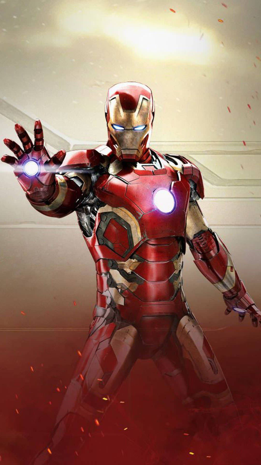 Iron Man, red and gold armor, glowing repulsors, Full HD Phone Wallpaper