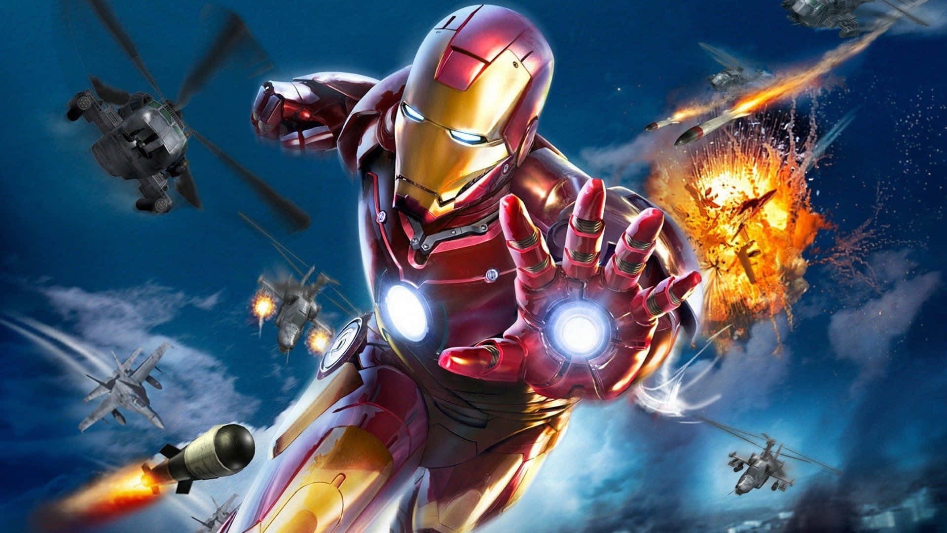 Iron Man, stormy sky, missiles, Full HD Desktop Wallpaper