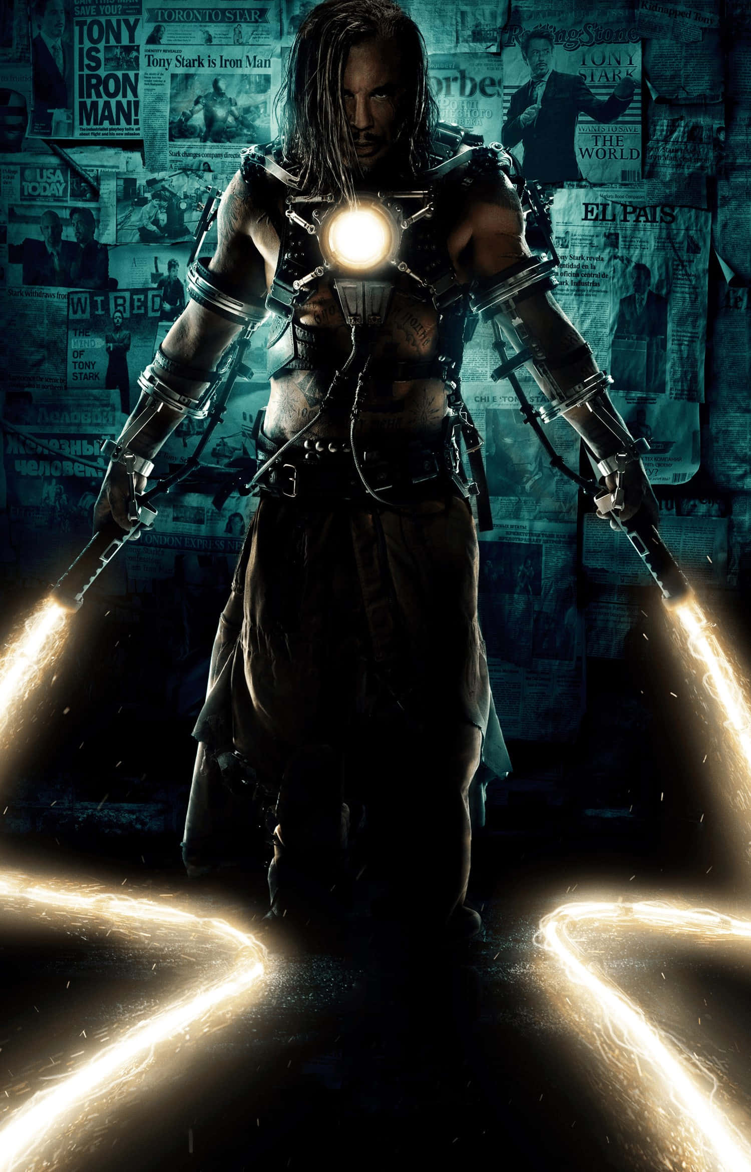 Iron Man, futuristic armor, glowing energy blades, Full HD Phone Wallpaper