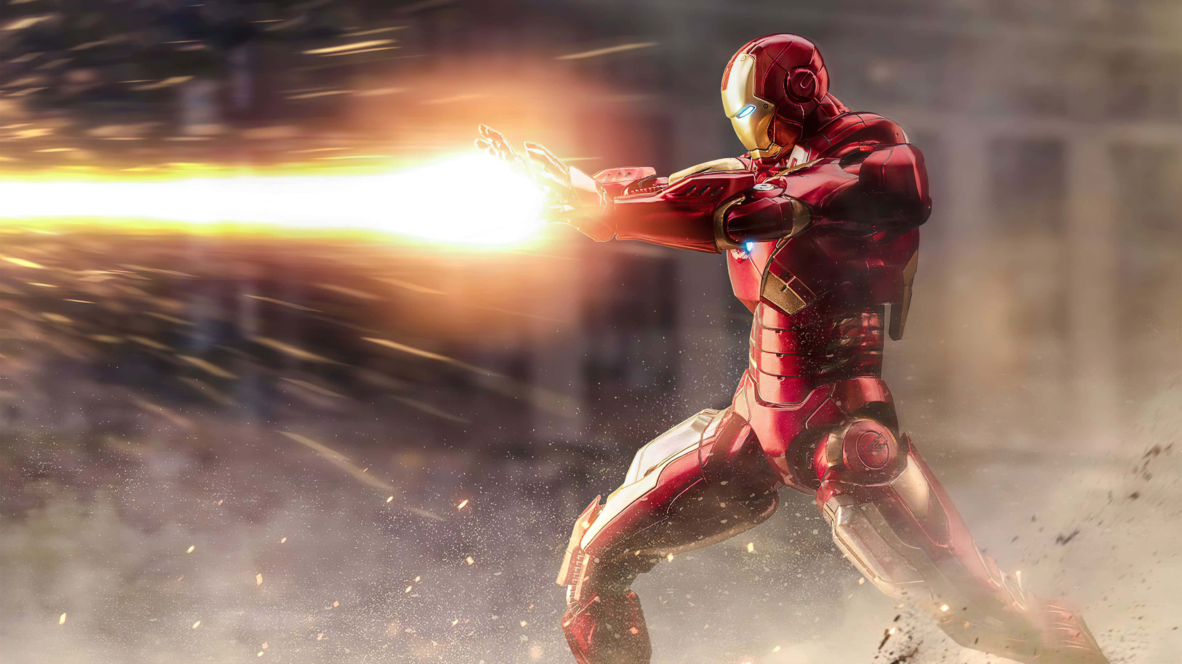Iron Man, red and gold armor, repulsor blast, 4K Desktop Wallpaper
