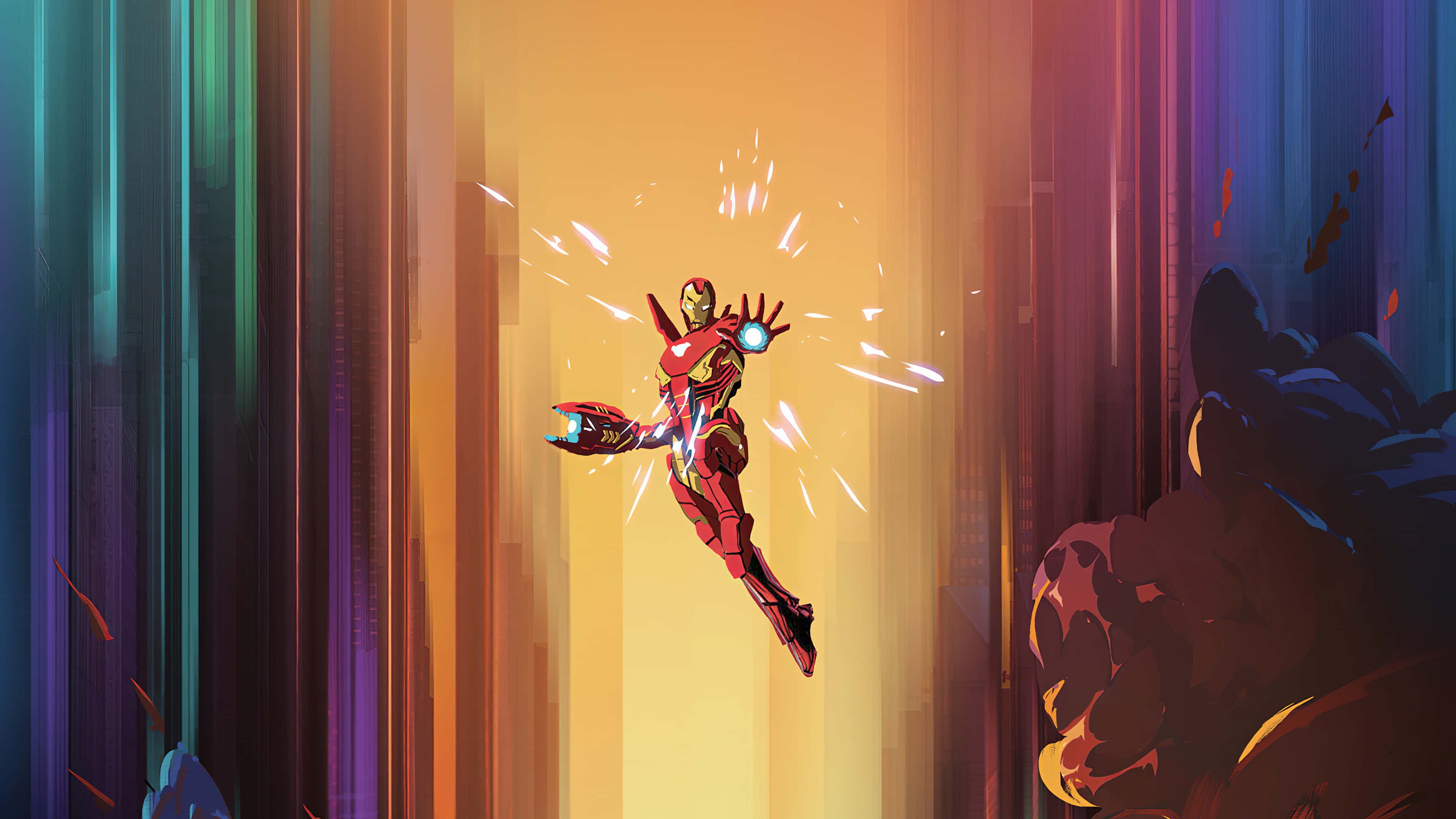 Iron Man, repulsors, vibrant gradient sky, 4K Desktop Wallpaper