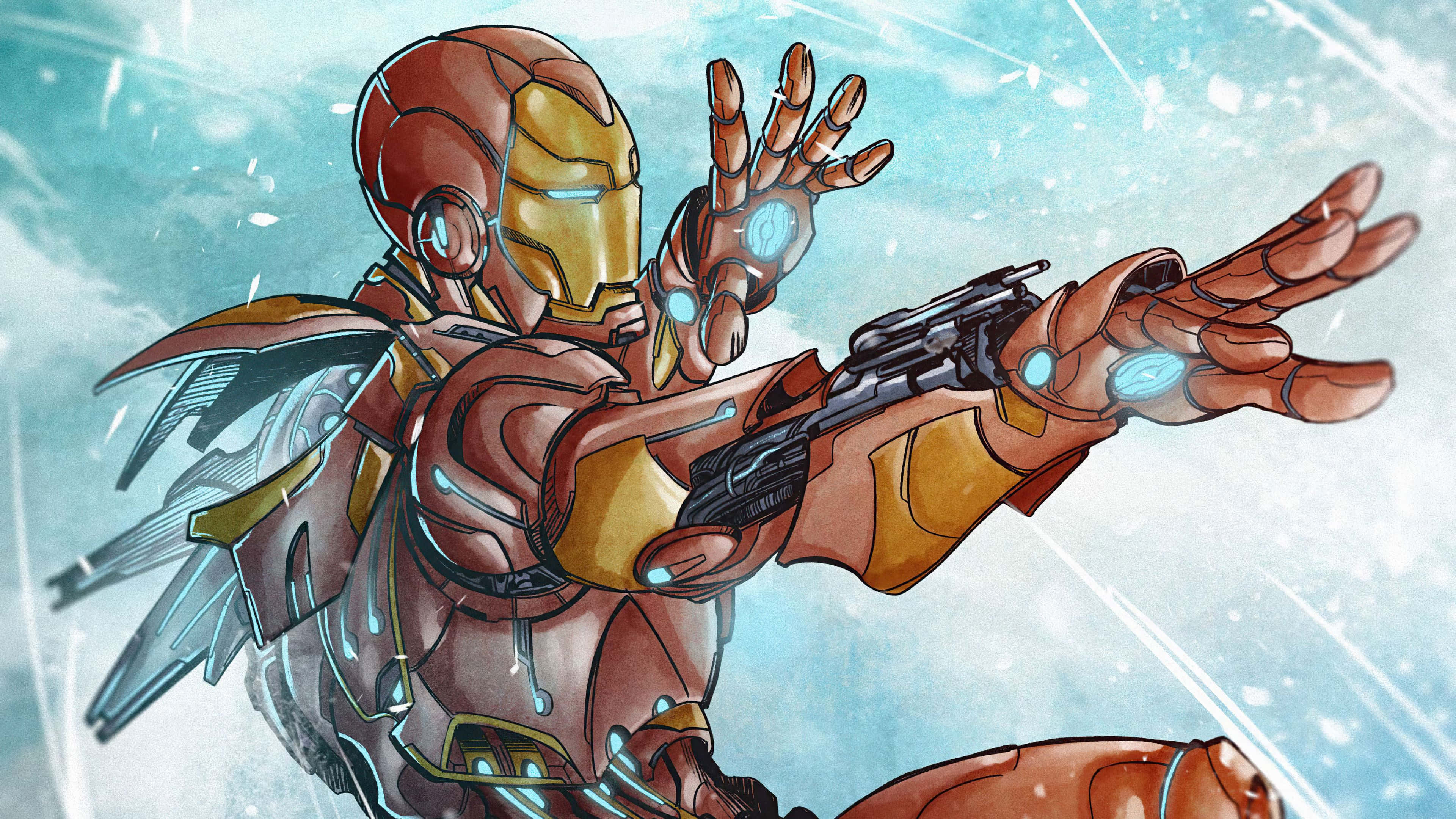 Iron Man, red gold armor, repulsor blasts, 4K Desktop Wallpaper