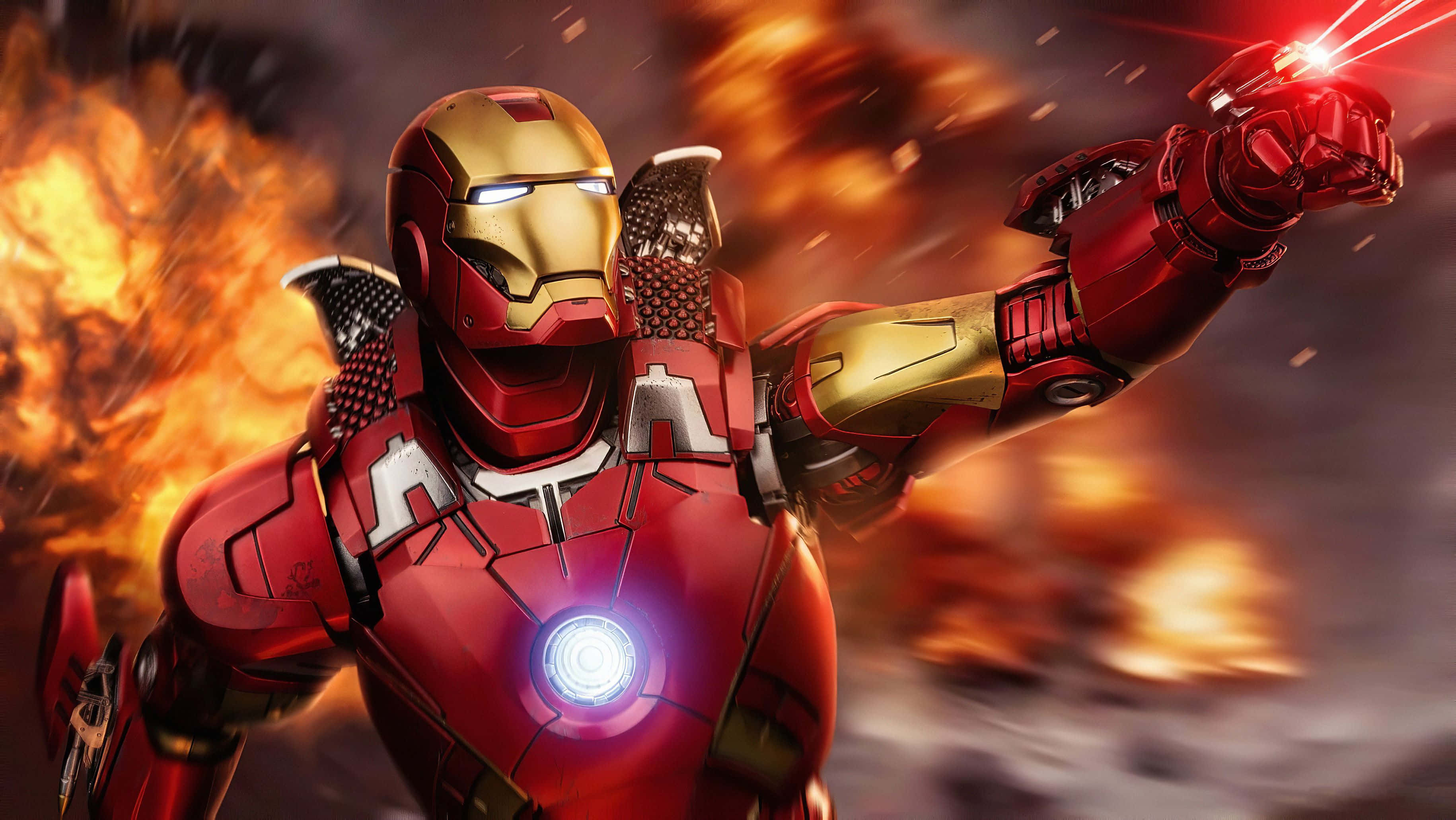 Iron Man, red and gold armor, repulsor blast, 2K Desktop Wallpaper