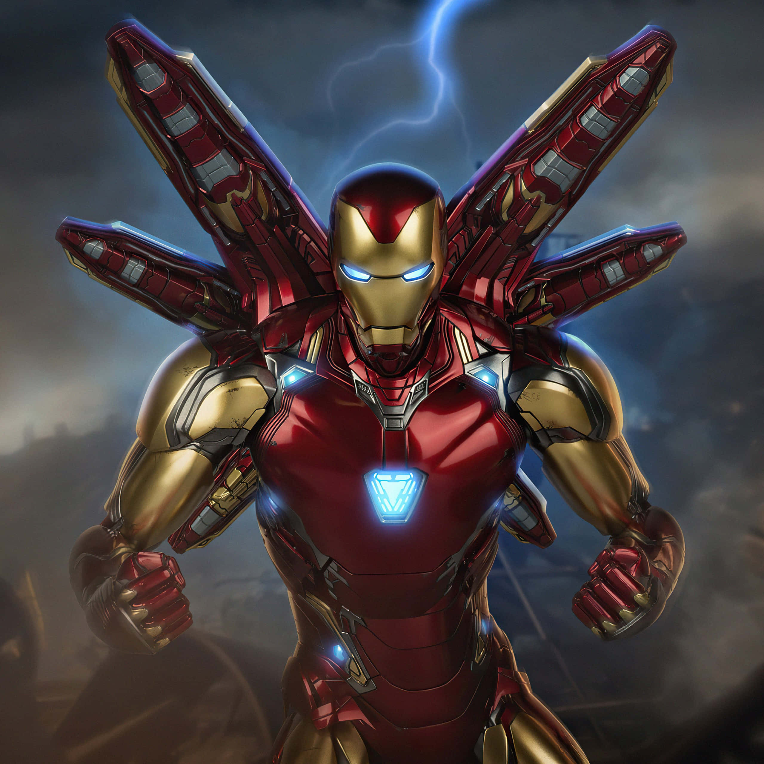Iron Man, red gold armor, glowing blue eyes, Full HD Desktop Wallpaper