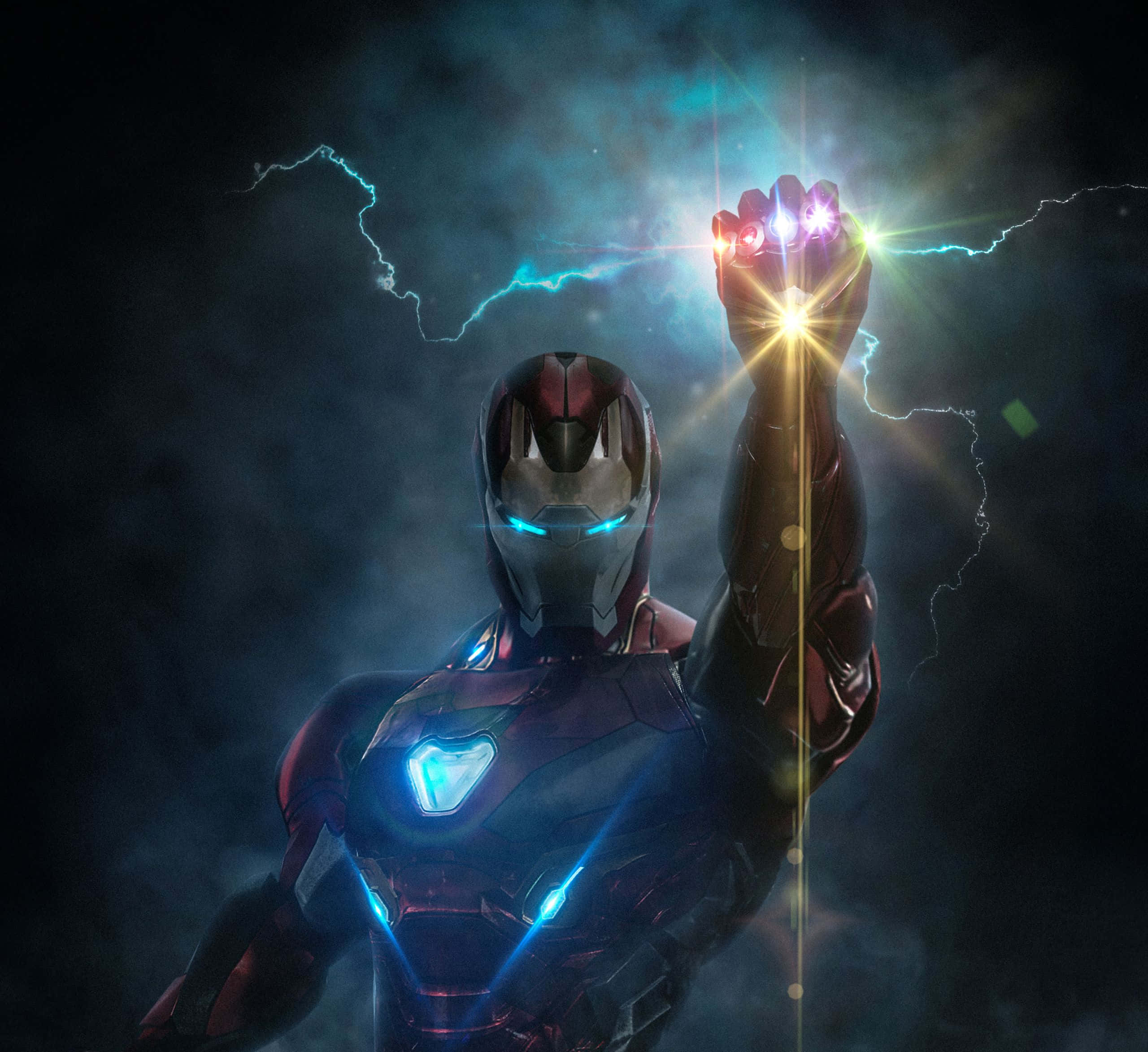 Iron Man, red and gold armor, glowing gauntlet, 2K Desktop Wallpaper
