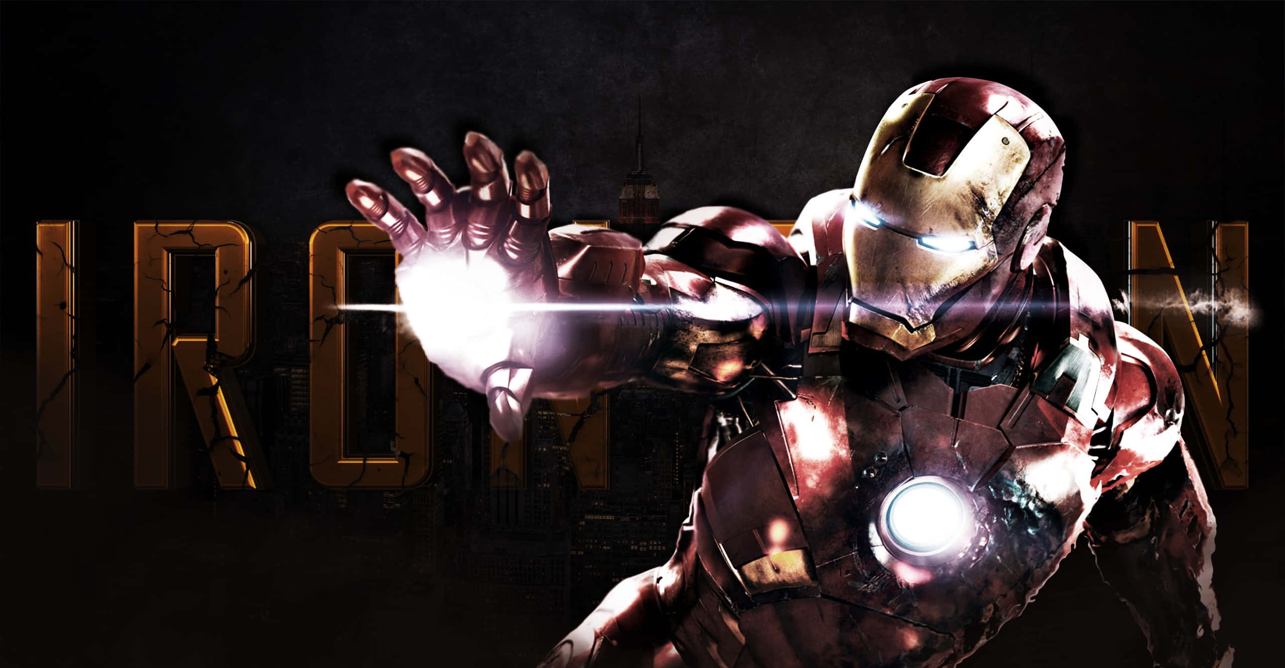 Iron Man, red and gold armor, energy blast, 2K Desktop Wallpaper