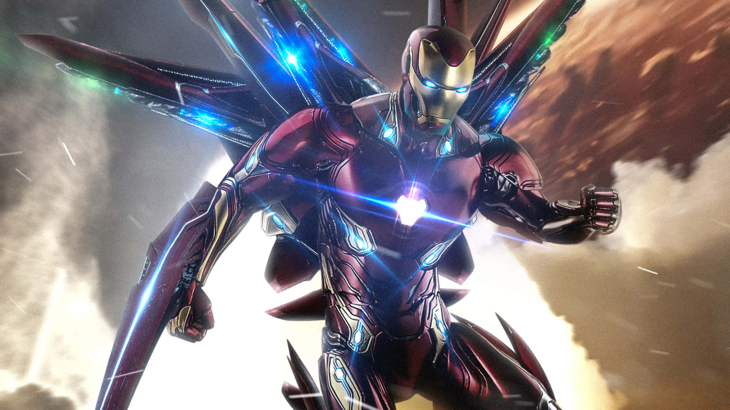 Iron Man, red gold armor, glowing blue lights, Full HD Desktop Wallpaper