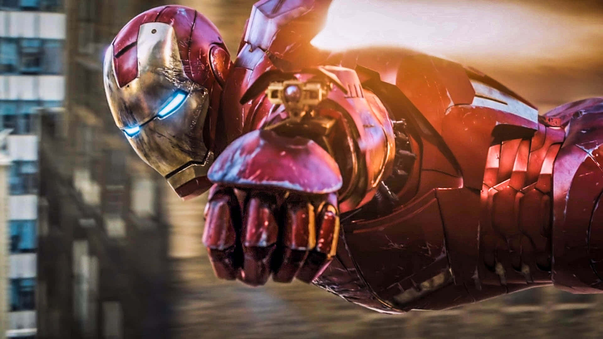Iron Man, red and gold armor, glowing blue eyes, Full HD Desktop Wallpaper