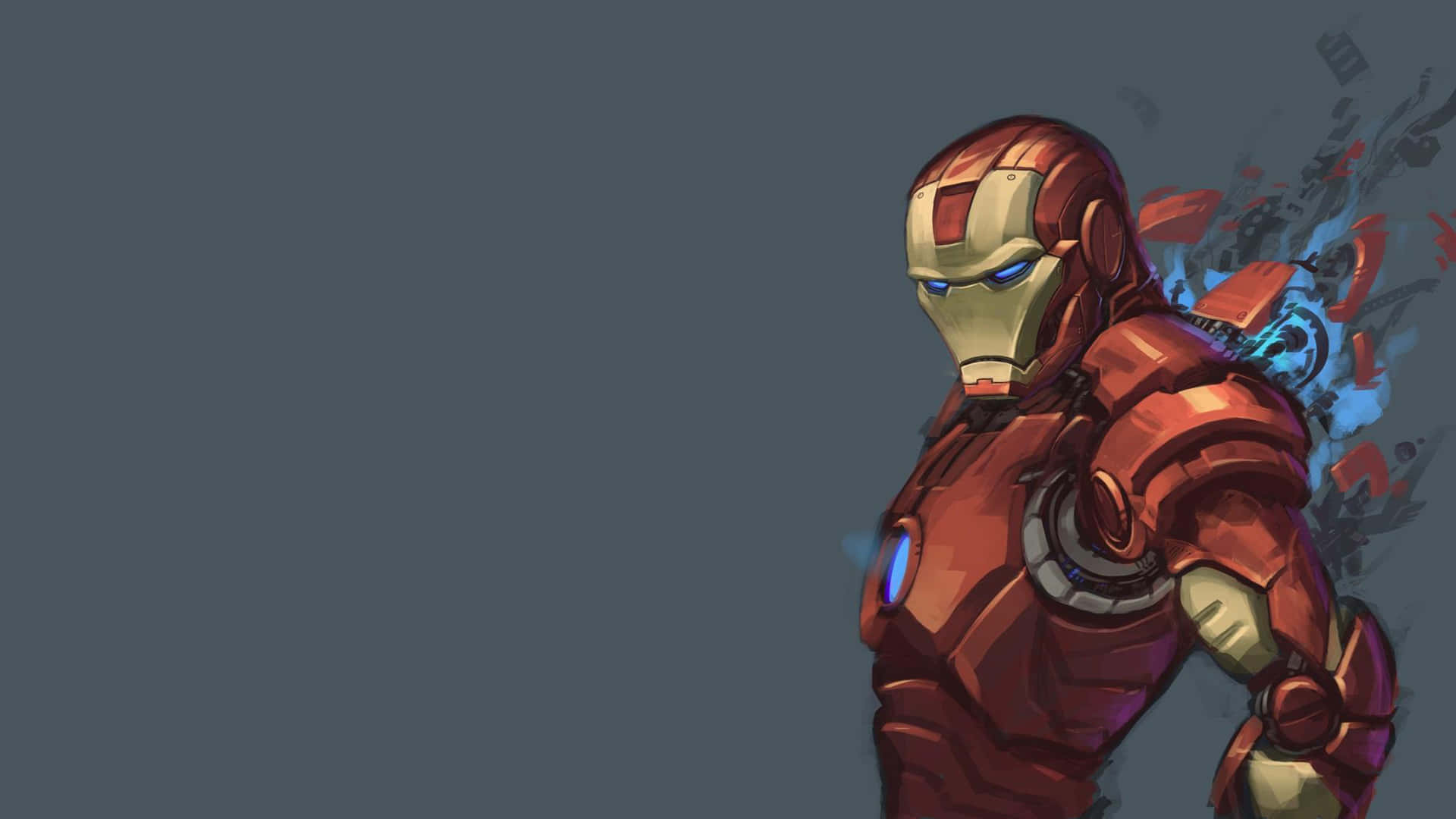 Iron Man, red and gold armor, blue energy sparks, Full HD Desktop Wallpaper