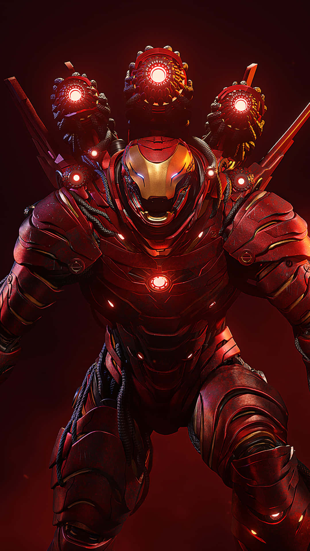Iron Man Armor, red lights, glowing eyes, Full HD Phone Wallpaper