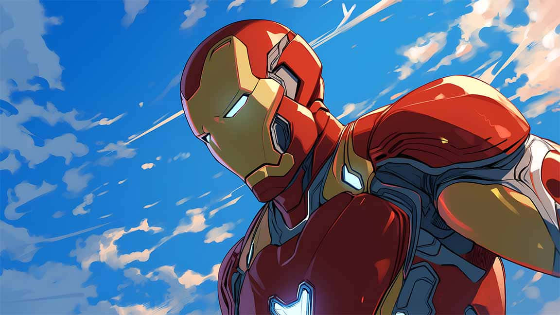 Iron Man, red gold armor, bright blue sky, SD Desktop Wallpaper