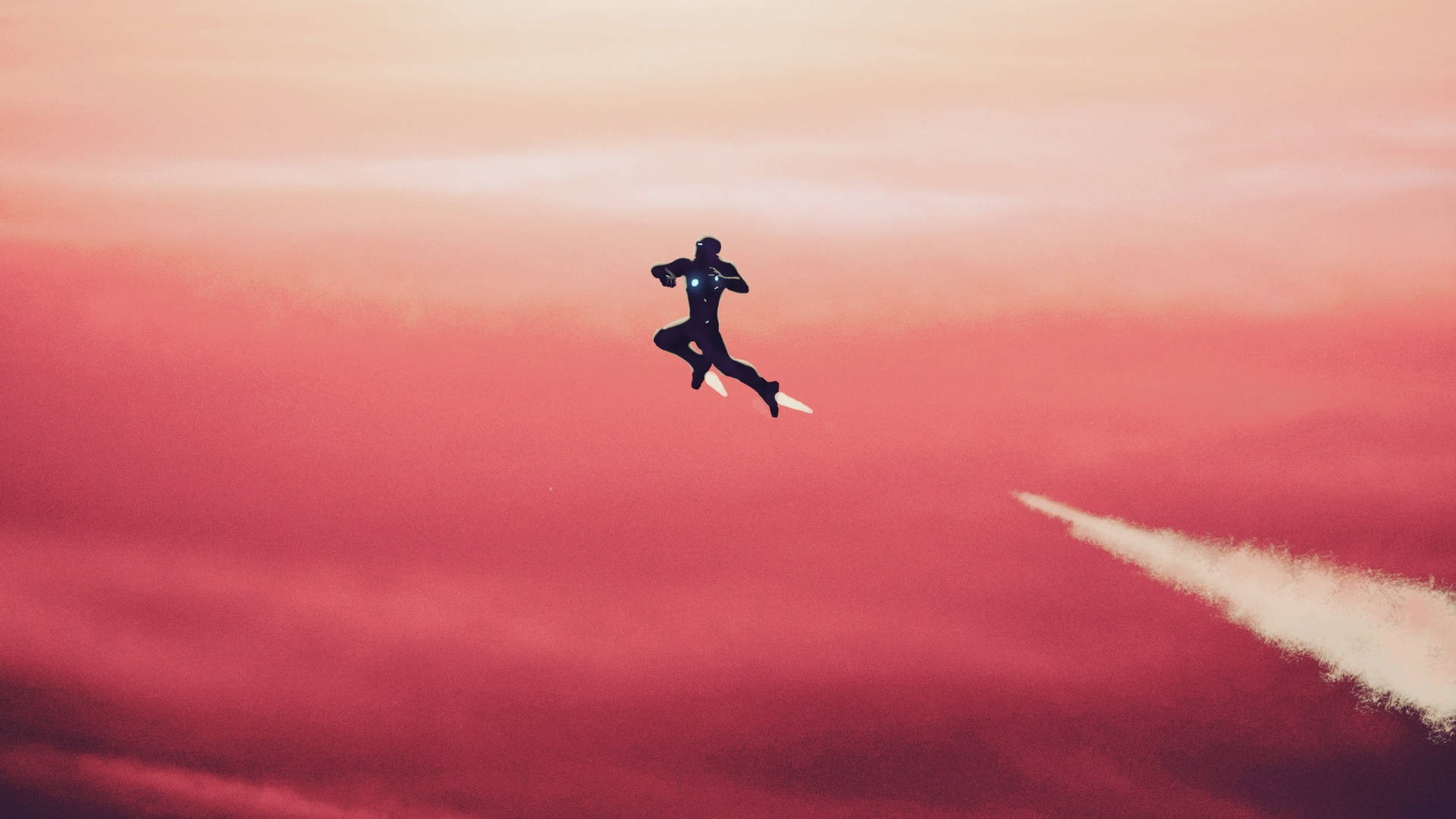 Iron Man, jetpack, vibrant pink and orange sky, Full HD Desktop Wallpaper