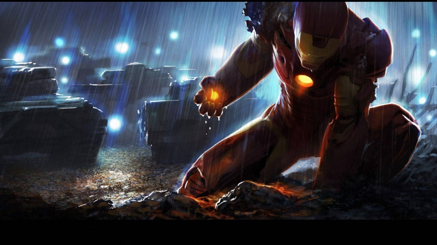 Iron Man, glowing orb, blue lights, HD Desktop Wallpaper