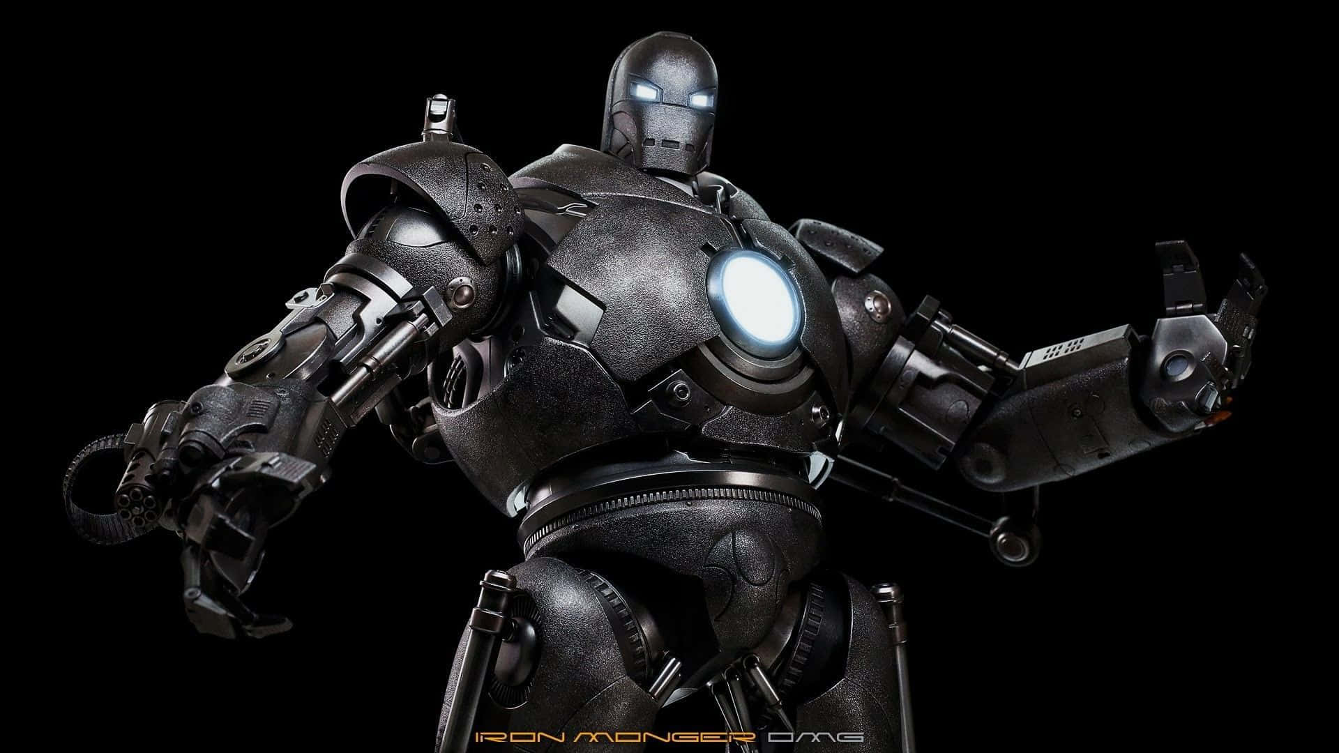 Iron Monger, black armored, glowing blue eyes, Full HD Desktop Wallpaper