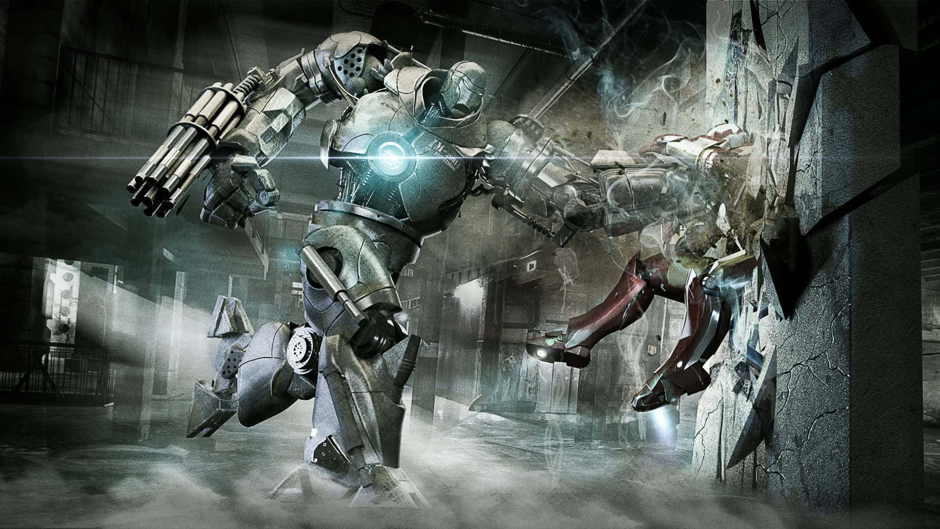 Iron Monger, mech, crumbling concrete wall, Full HD Desktop Wallpaper