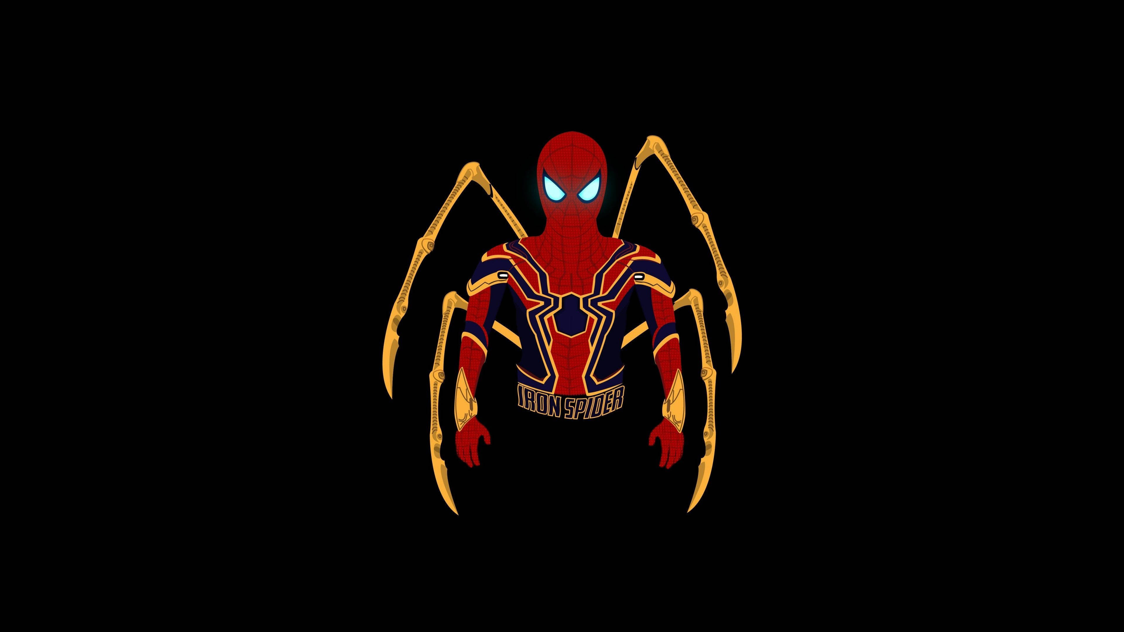 Iron Spider, blue eyes, golden mechanical limbs, 4K Desktop Wallpaper