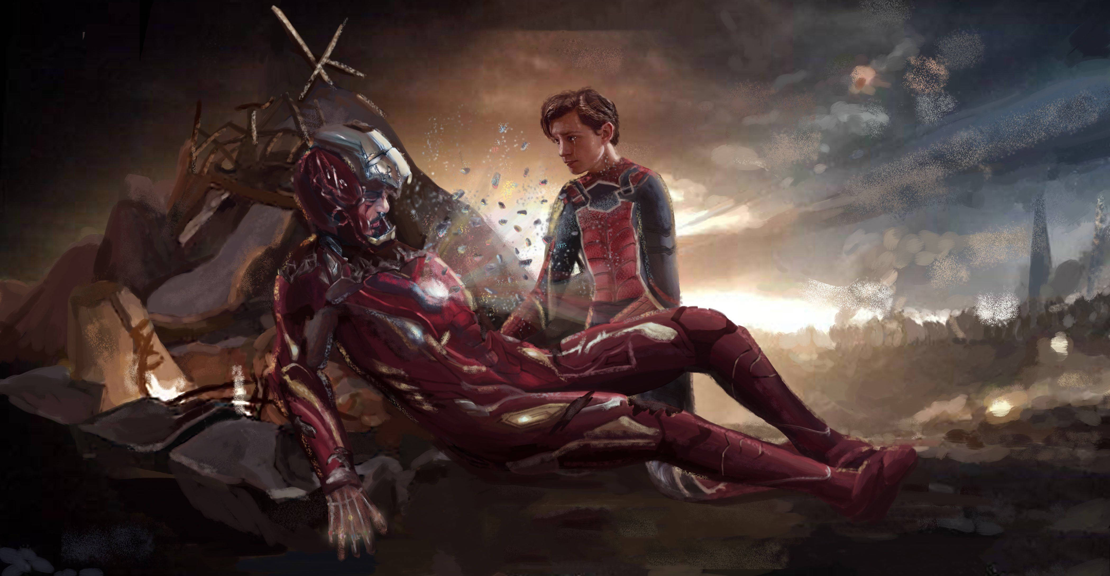 Iron Spider, red armor, stormy twilight sky, 4K Desktop Wallpaper