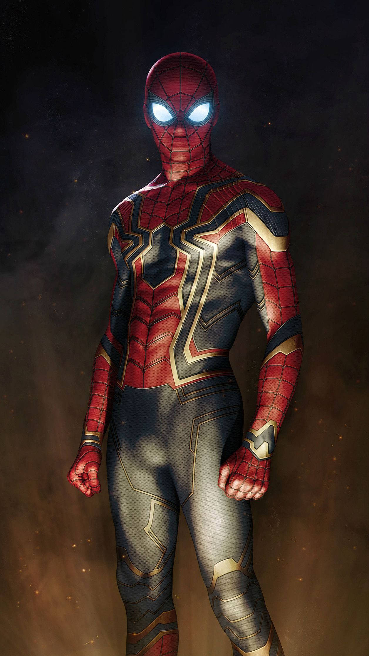 Iron Spider, red black and gold armored suit, glowing eyes, Full HD Phone Wallpaper