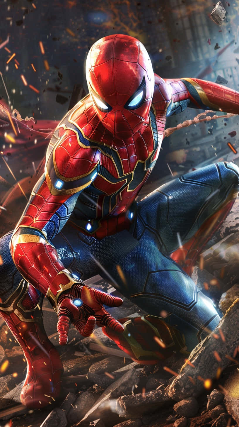 Iron Spider, glowing blue eyes, gold accents, HD Phone Wallpaper