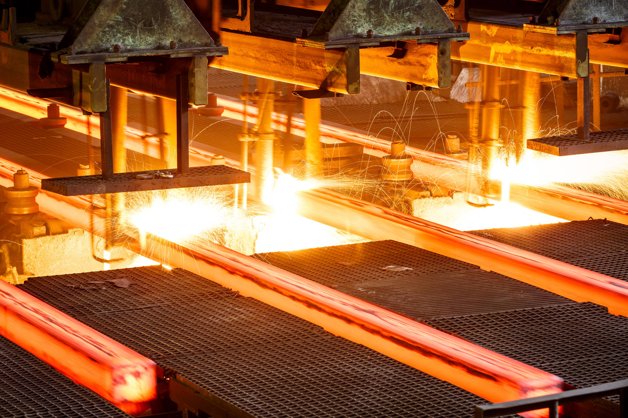 steel production, iron, hot glowing steel bars, Full HD Desktop Wallpaper