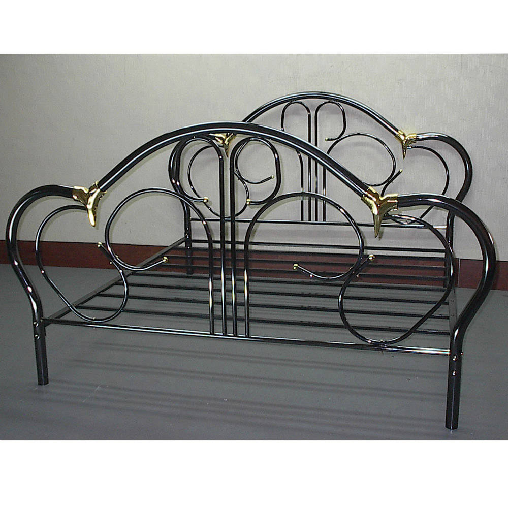 Old Metal Iron Bed Frame, black metal, gold accents, SD Desktop Wallpaper